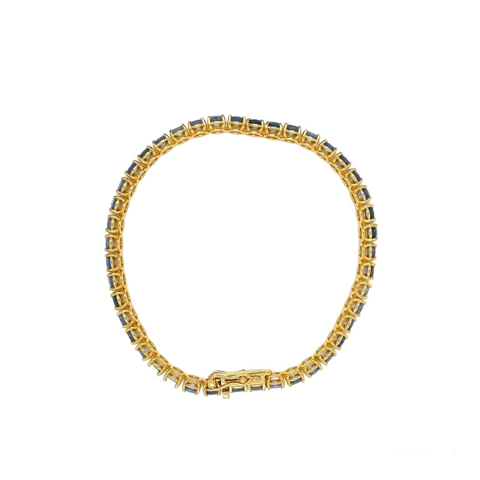 CTW 11 Natural Blu Sapphire Gold Tennis Bracelet en vente 2