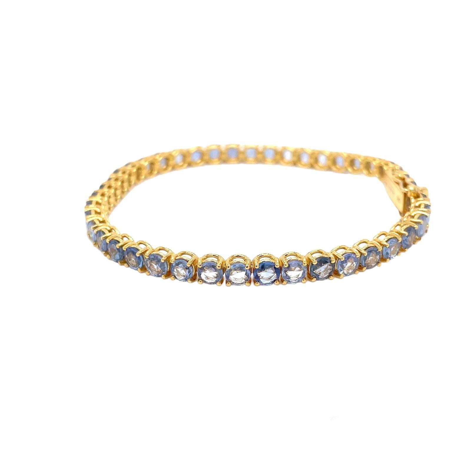 CTW 11 Natural Blu Sapphire Gold Tennis Bracelet en vente 3