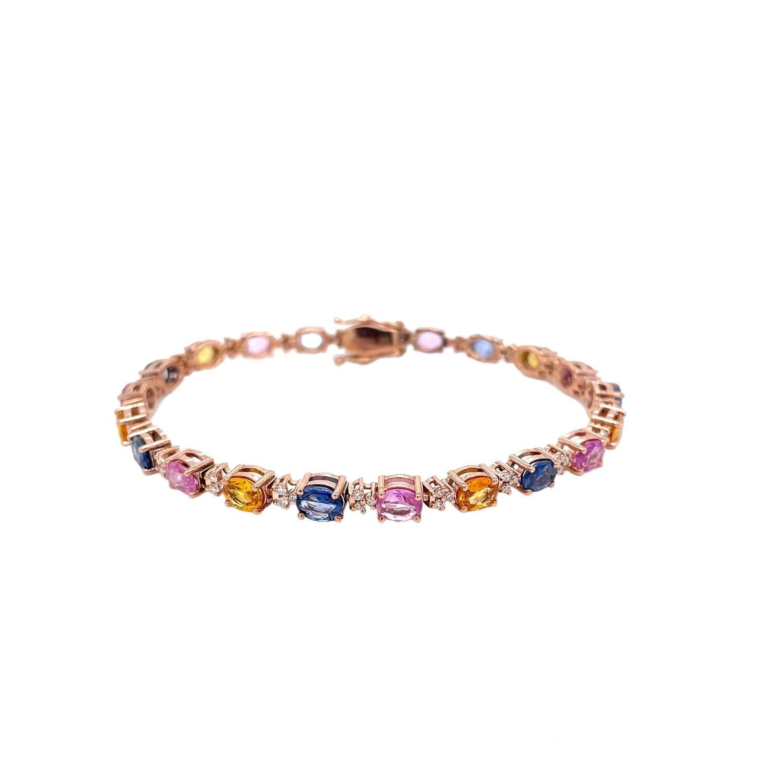 Moderne CTW 11 Saphir multicolore naturel Diamant A Link en or rose en vente