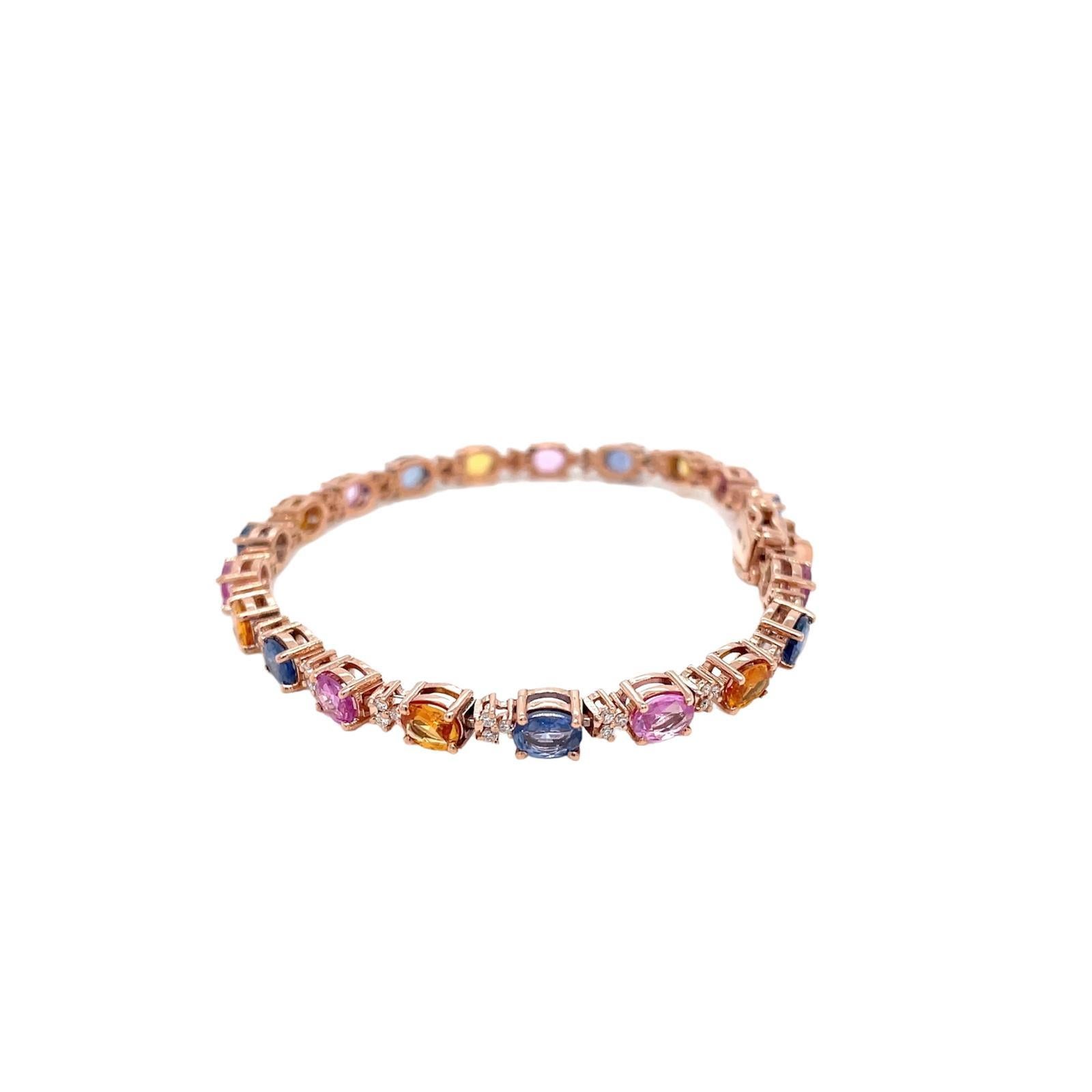 Taille rose CTW 11 Saphir multicolore naturel Diamant A Link en or rose en vente