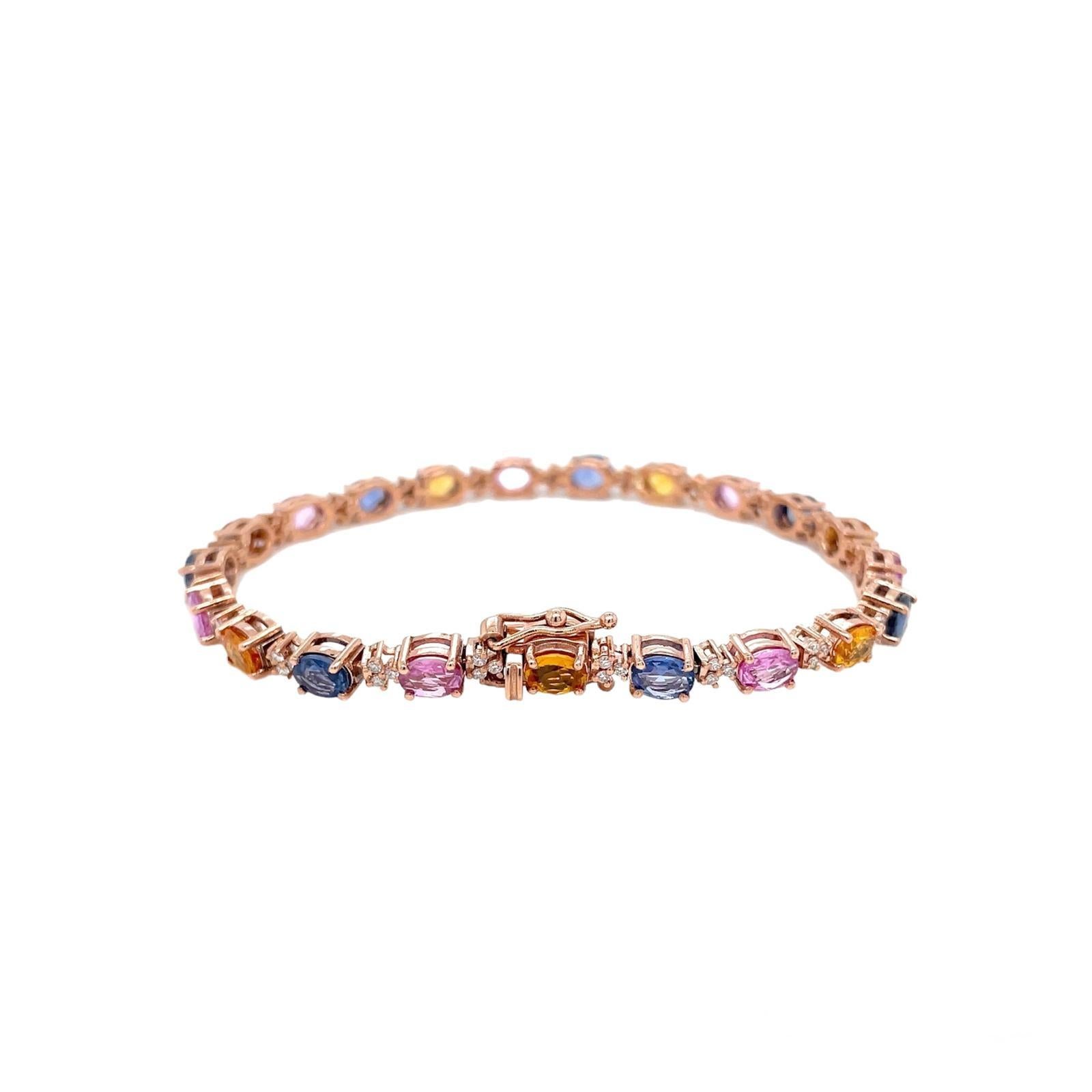 CTW 11 Saphir multicolore naturel Diamant A Link en or rose Unisexe en vente