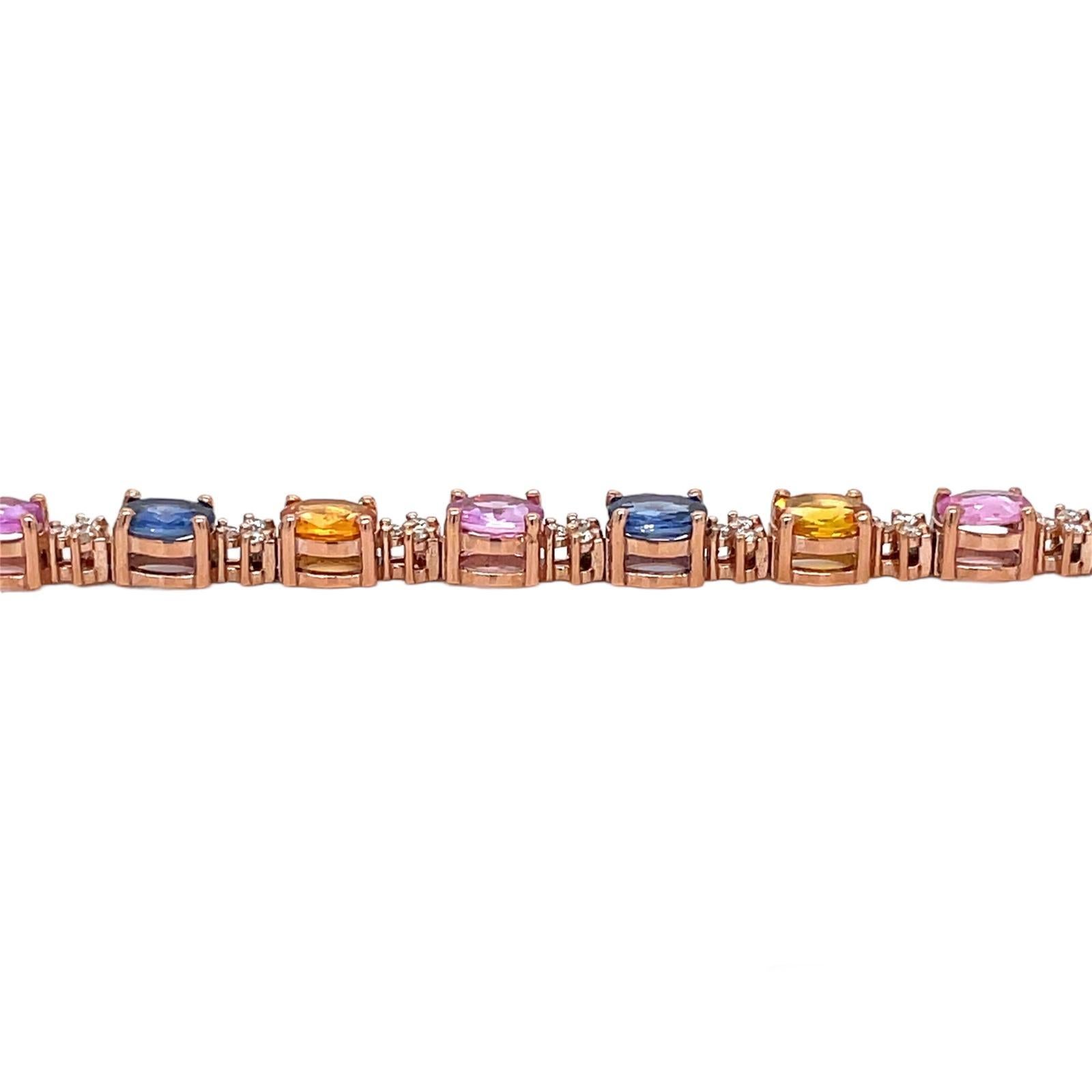 CTW 11 Saphir multicolore naturel Diamant A Link en or rose en vente 3