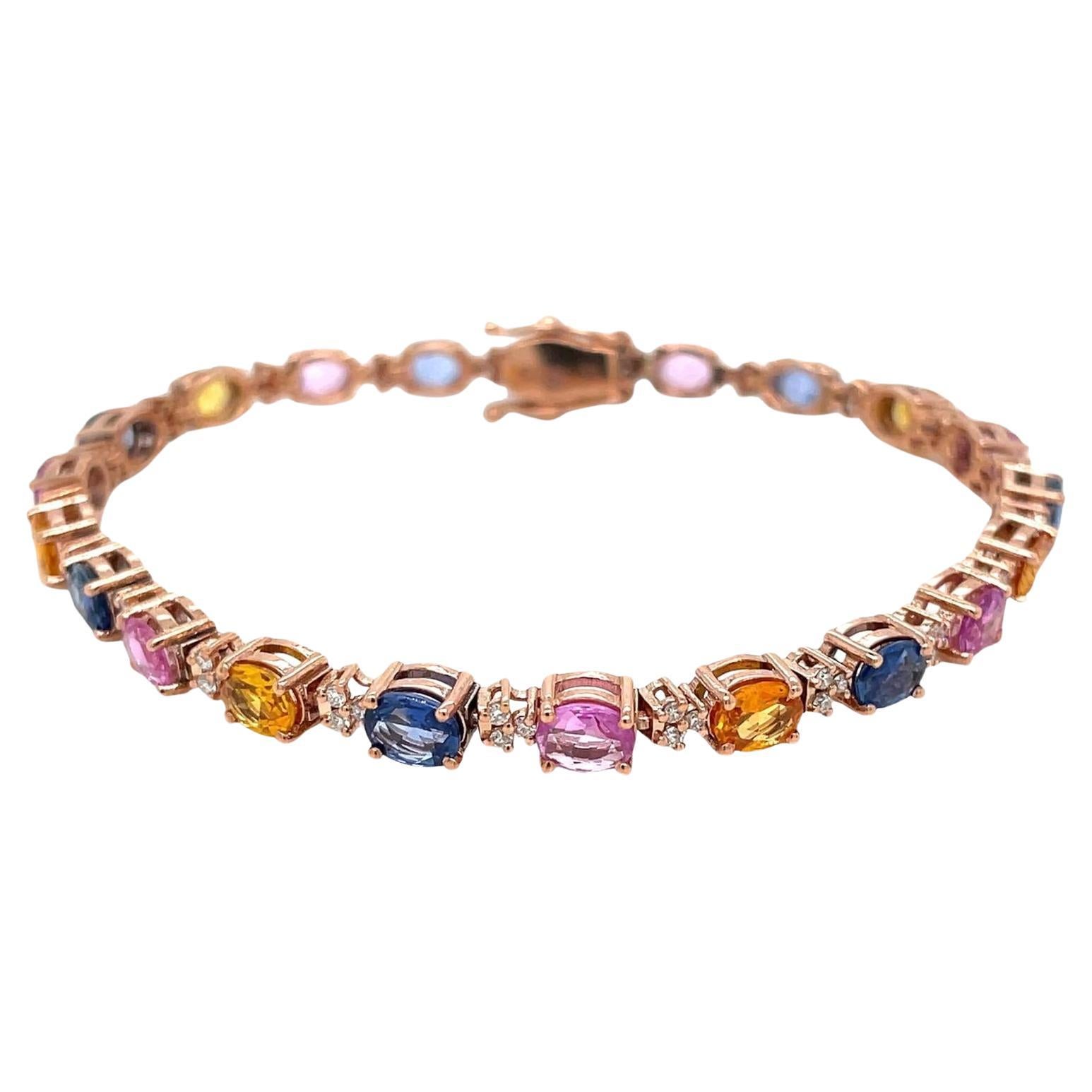 CTW 11 Saphir multicolore naturel Diamant A Link en or rose en vente