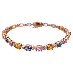 Bracciale A Link in oro rosa con diamante e zaffiro multicolore naturale CTW 11