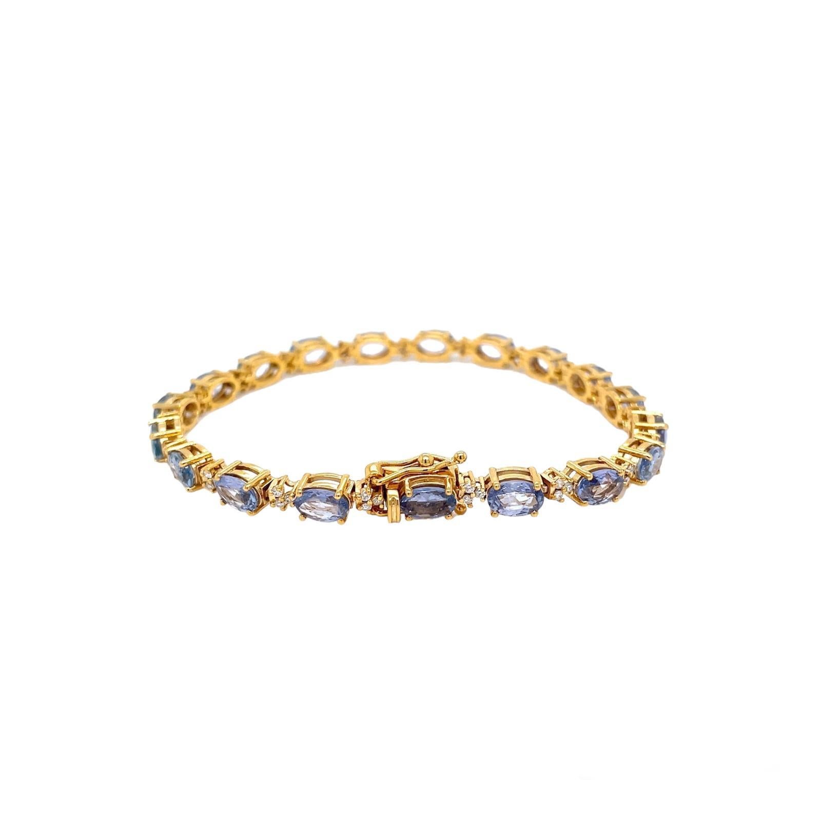 Moderne Bracelet à maillons en or rose avec saphir bleu et diamant CTW 14 Light Blue Sapphire en vente