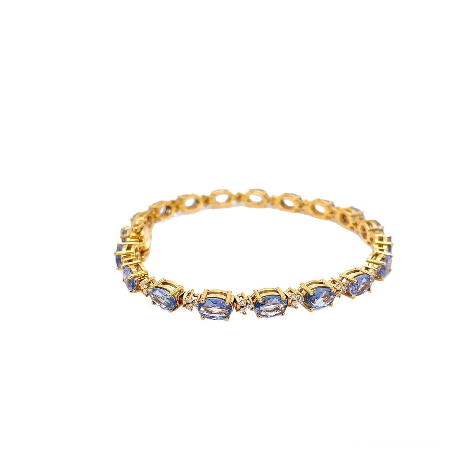 Taille rose Bracelet à maillons en or rose avec saphir bleu et diamant CTW 14 Light Blue Sapphire en vente