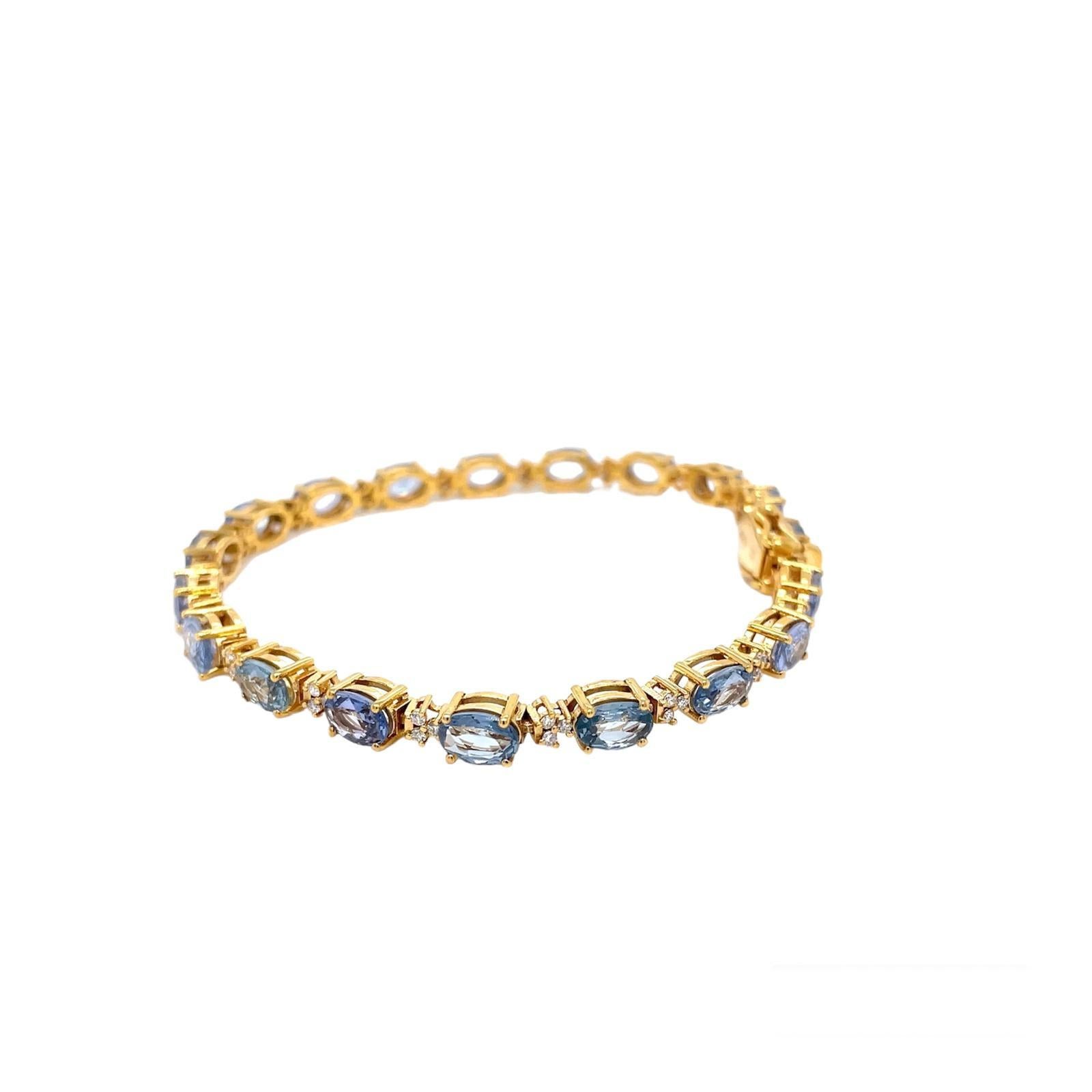 Bracelet à maillons en or rose avec saphir bleu et diamant CTW 14 Light Blue Sapphire Neuf - En vente à Napoli, NA