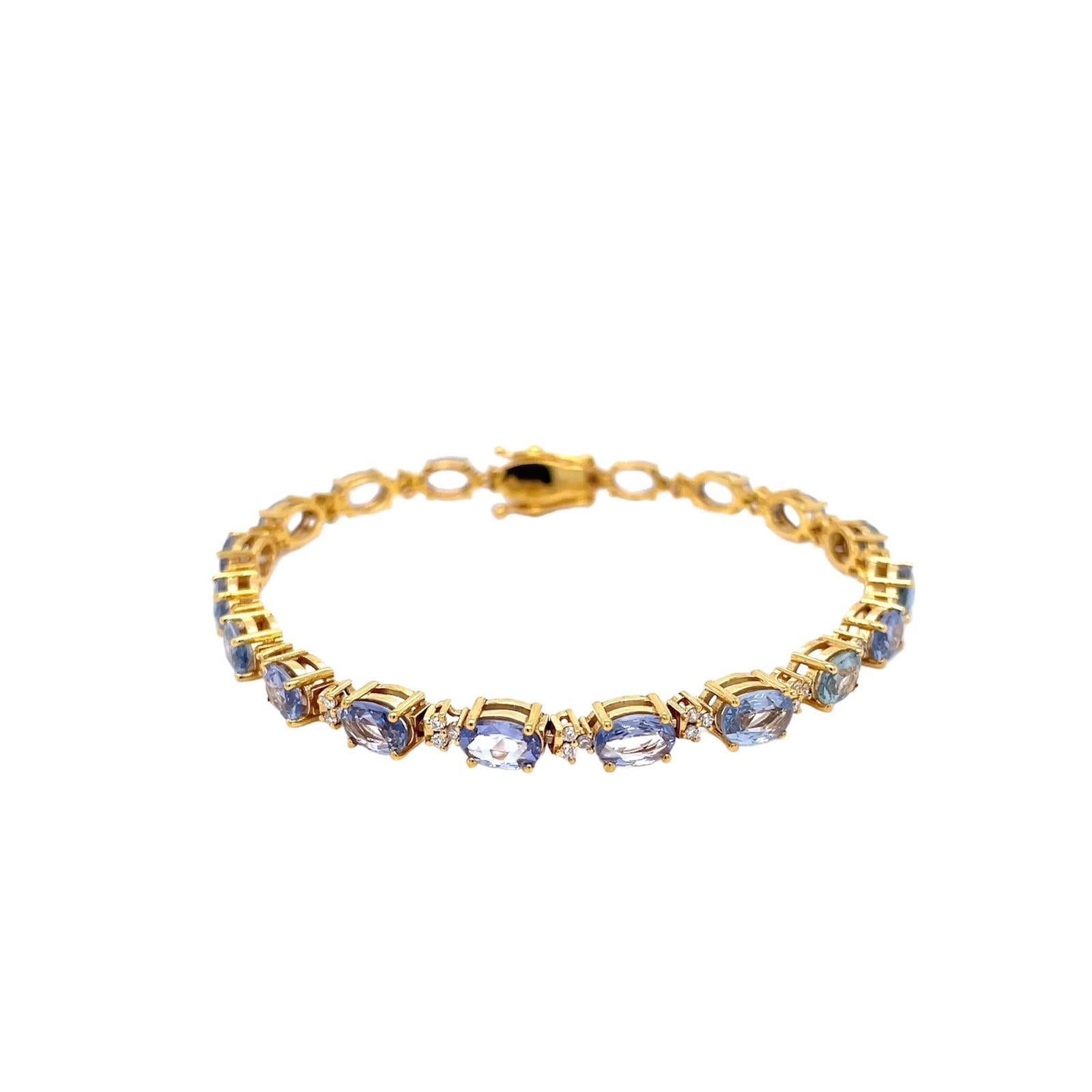 Bracelet à maillons en or rose avec saphir bleu et diamant CTW 14 Light Blue Sapphire Unisexe en vente