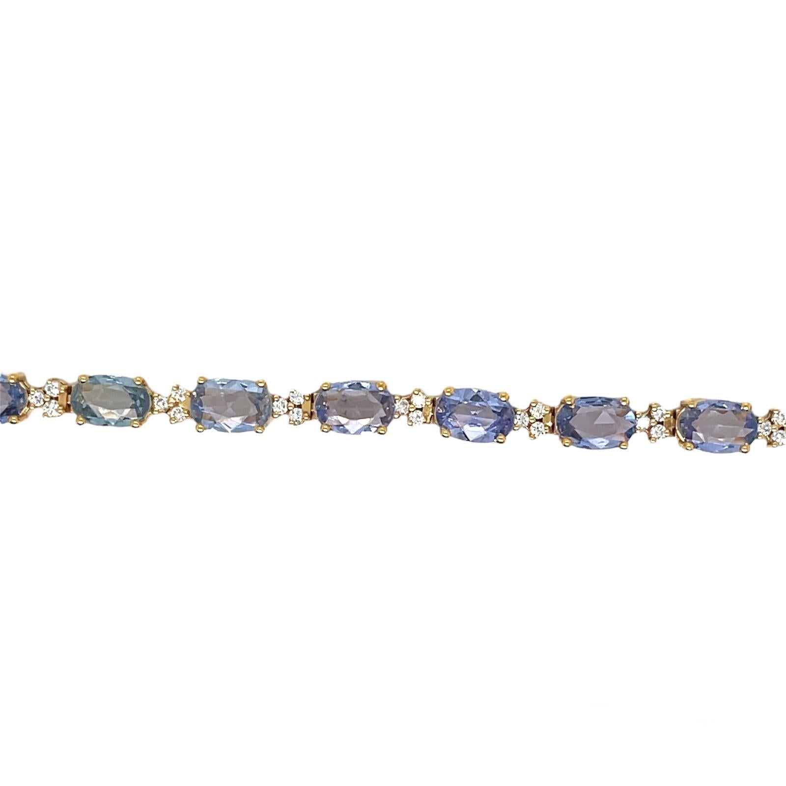 Bracelet à maillons en or rose avec saphir bleu et diamant CTW 14 Light Blue Sapphire en vente 1