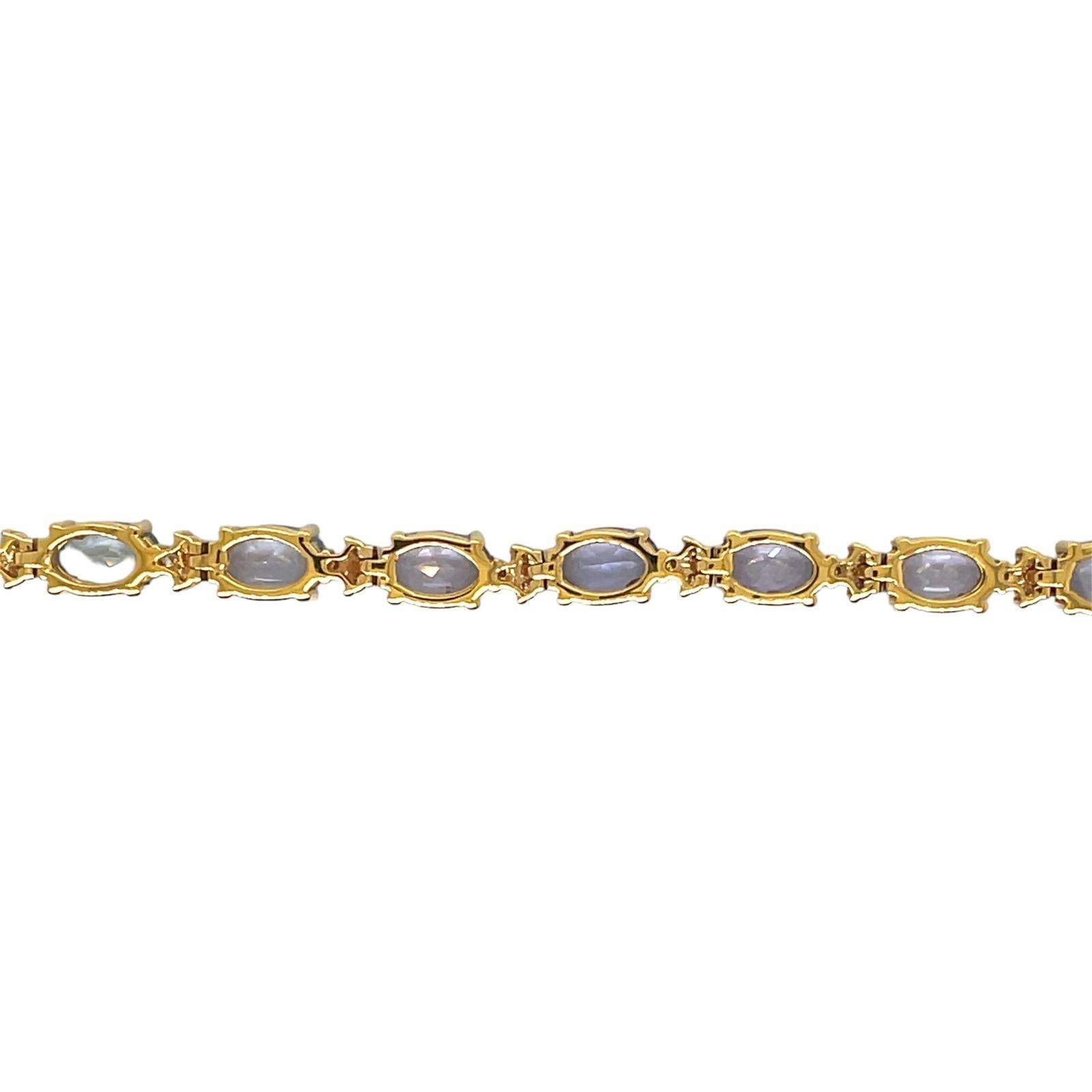 Bracelet à maillons en or rose avec saphir bleu et diamant CTW 14 Light Blue Sapphire en vente 2