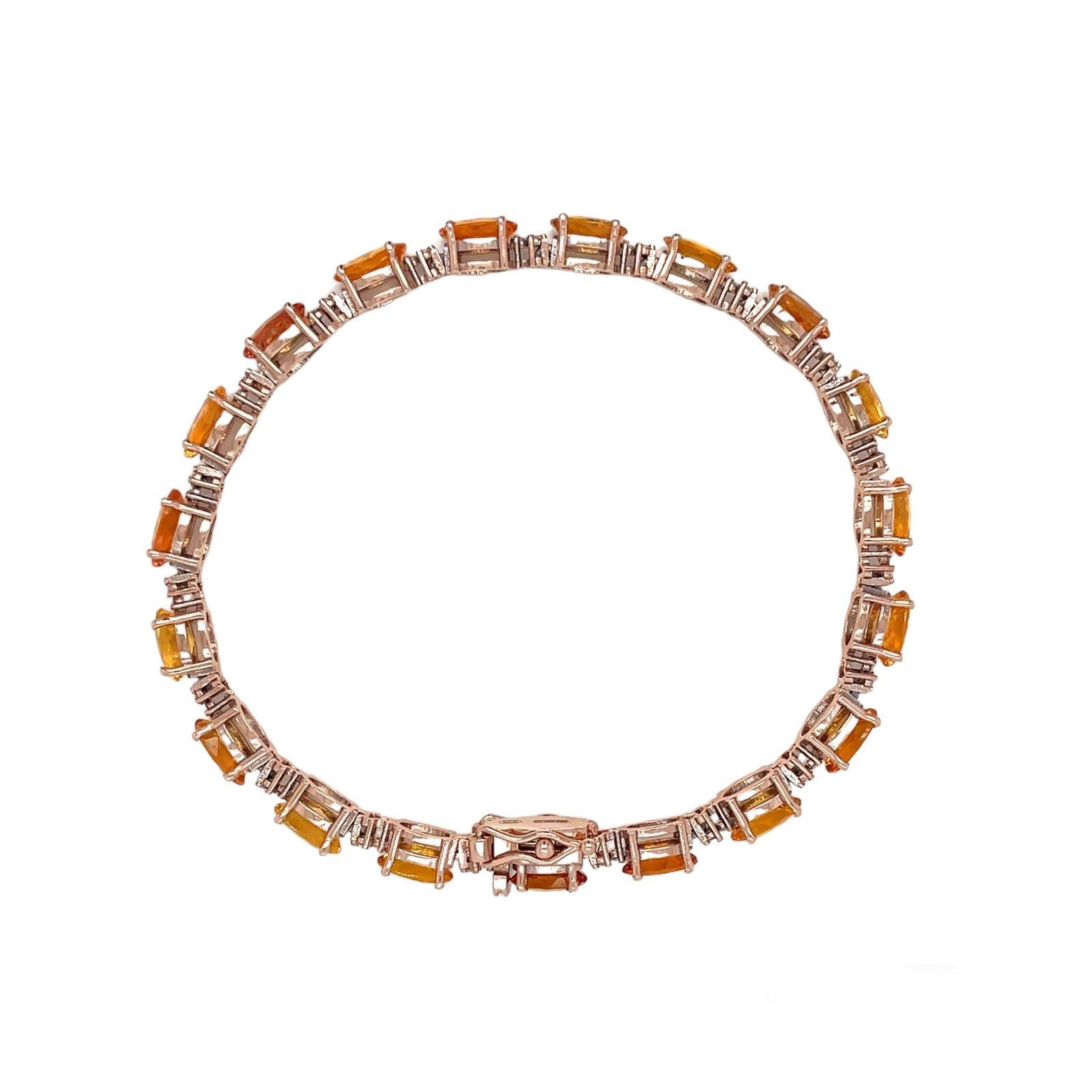 Bracelet à maillons en or rose avec diamant Padparadsha de 16 CTW naturel en vente 4