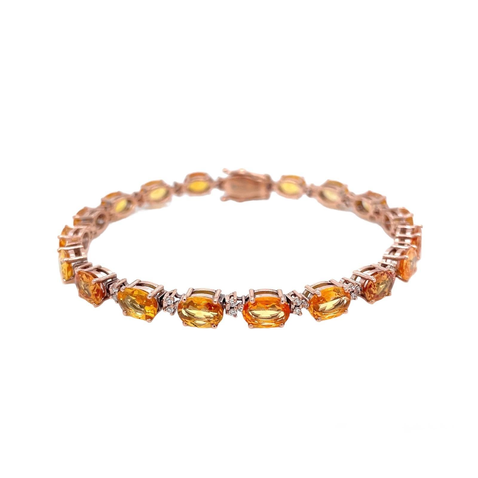 Bracelet à maillons en or rose avec diamant Padparadsha de 16 CTW naturel en vente 5
