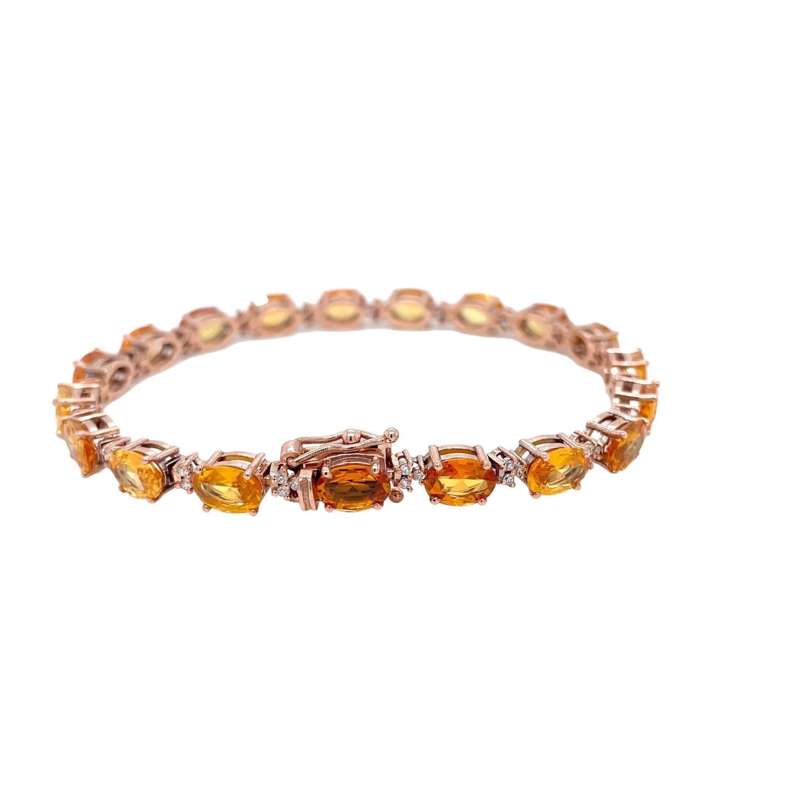 Bracelet à maillons en or rose avec diamant Padparadsha de 16 CTW naturel en vente 6