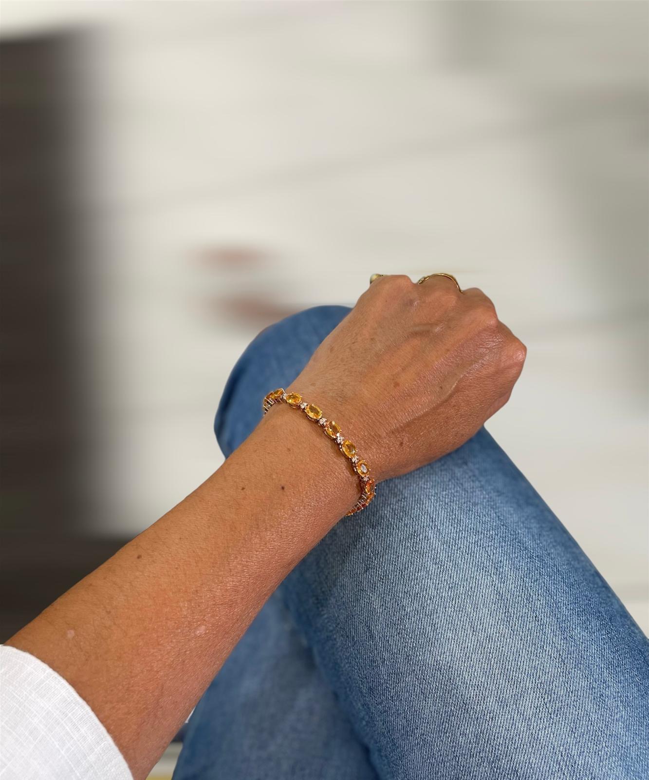Bracelet à maillons en or rose avec diamant Padparadsha de 16 CTW naturel en vente 7
