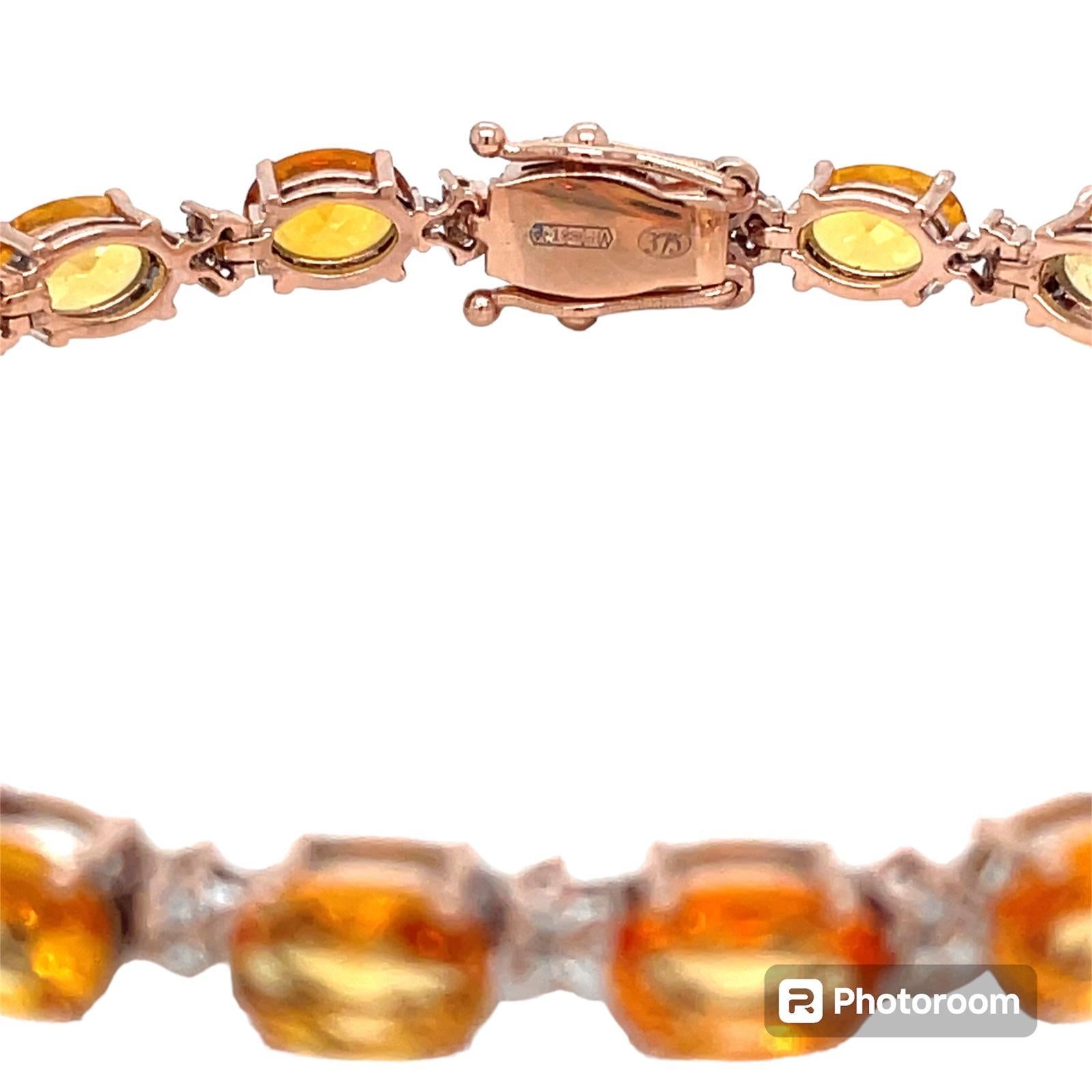 Taille ronde Bracelet à maillons en or rose avec diamant Padparadsha de 16 CTW naturel en vente