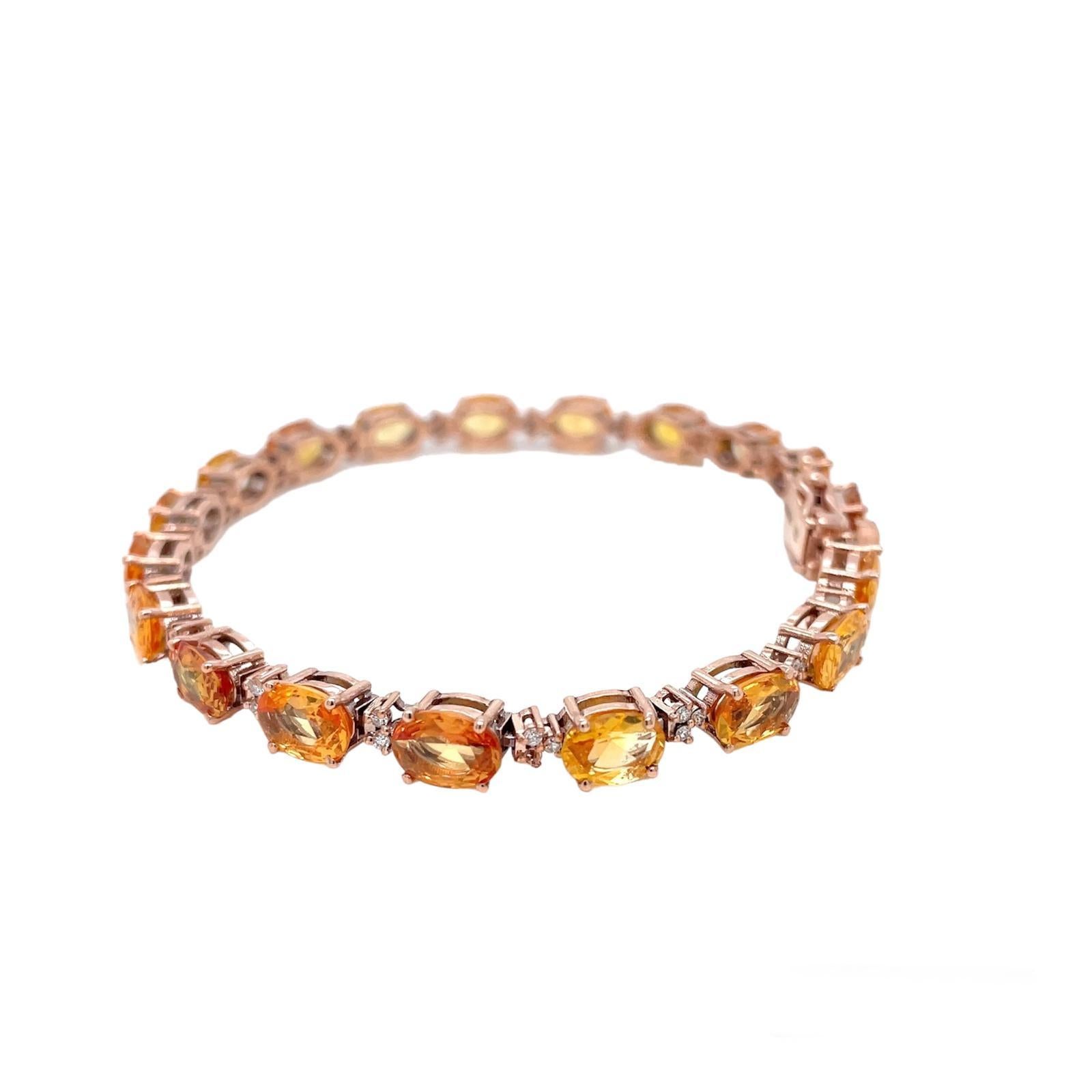 Bracelet à maillons en or rose avec diamant Padparadsha de 16 CTW naturel Neuf - En vente à Napoli, NA