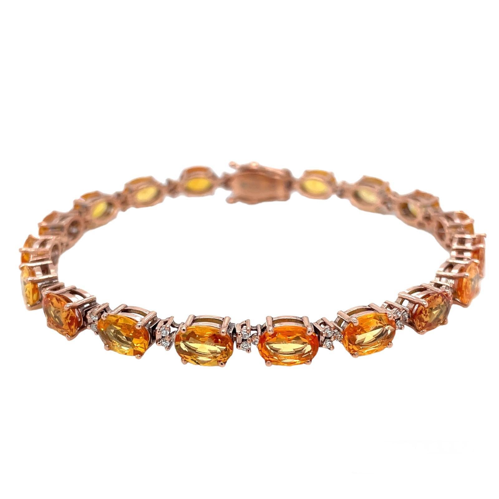 Bracelet à maillons en or rose avec diamant Padparadsha de 16 CTW naturel Unisexe en vente