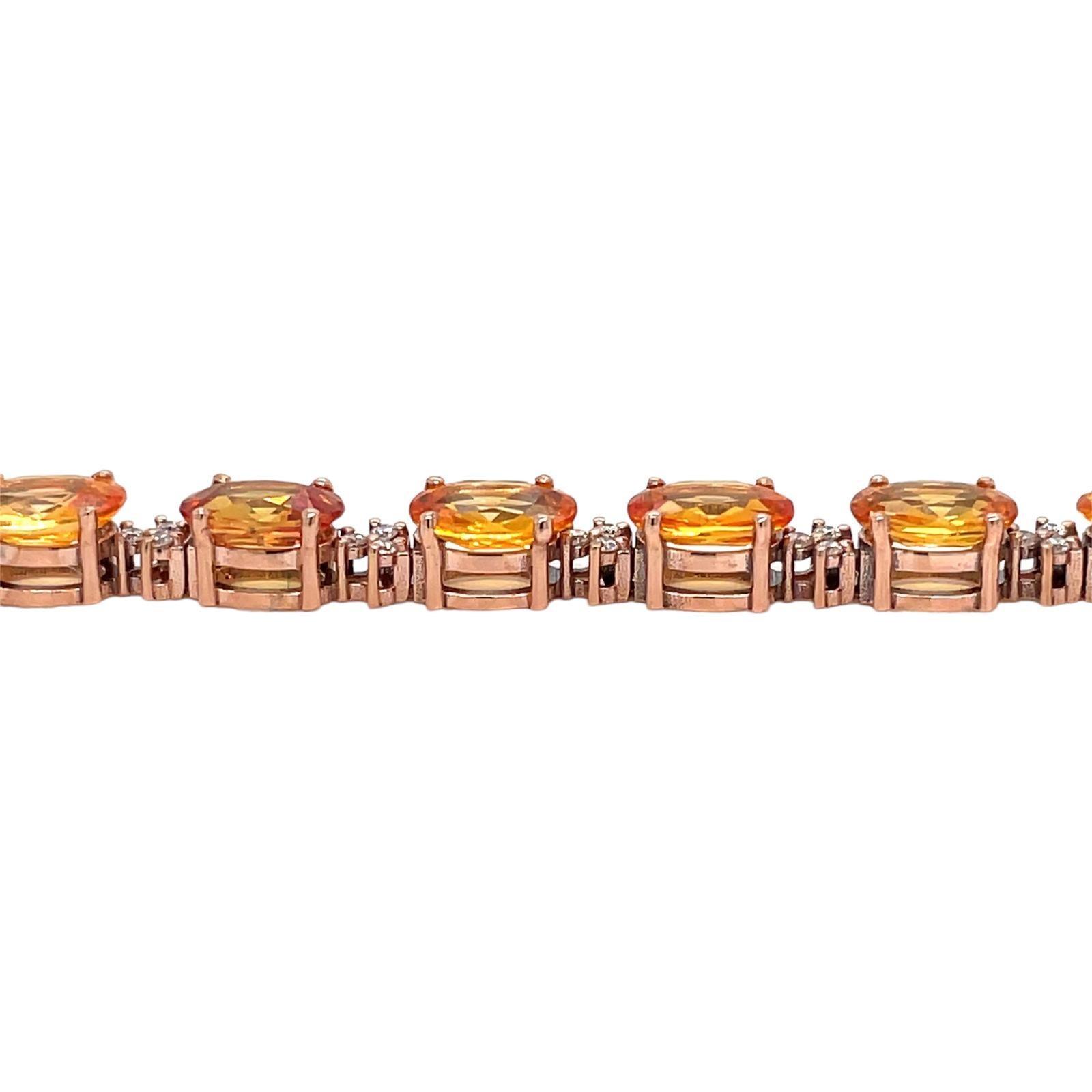 Bracelet à maillons en or rose avec diamant Padparadsha de 16 CTW naturel en vente 1