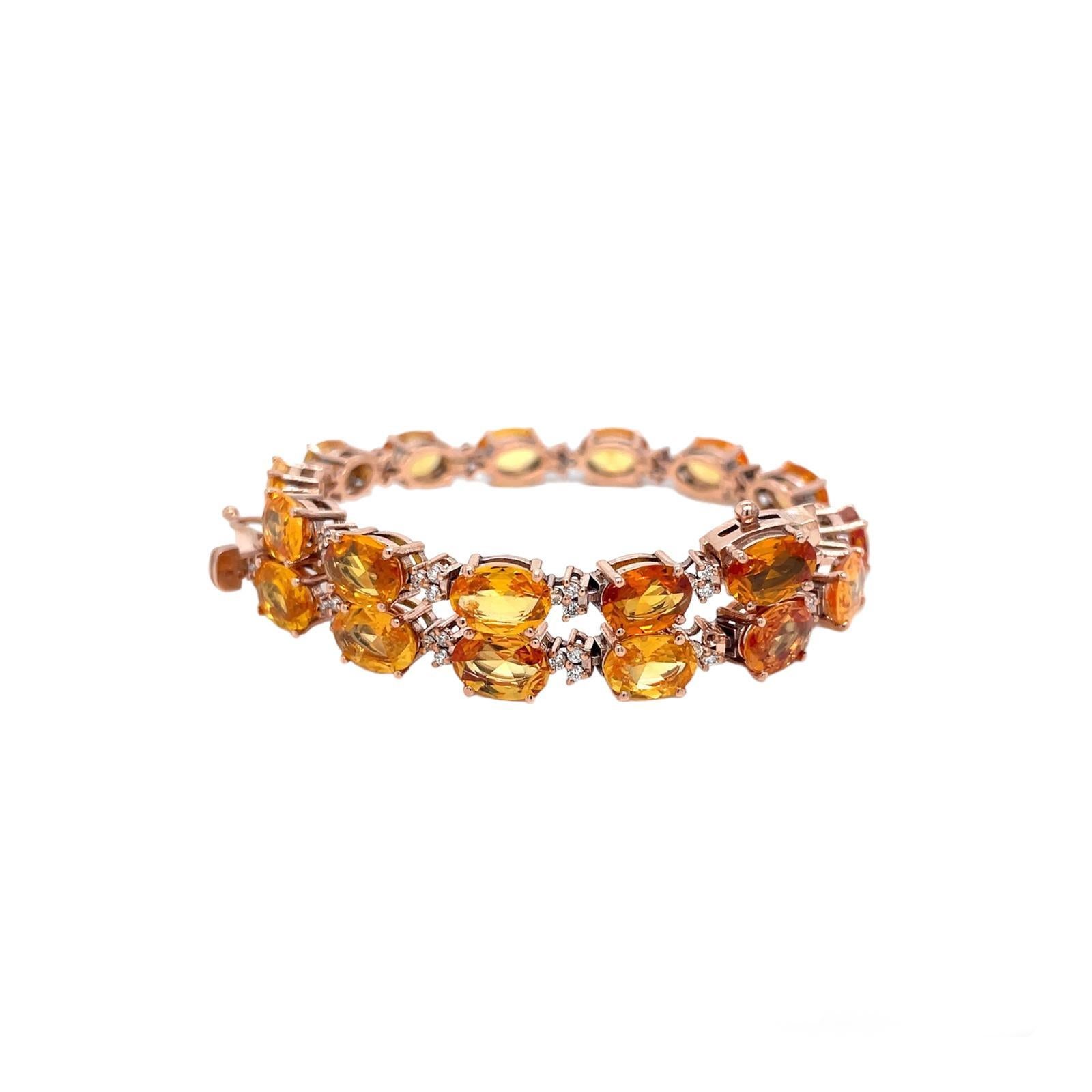 Bracelet à maillons en or rose avec diamant Padparadsha de 16 CTW naturel en vente 3