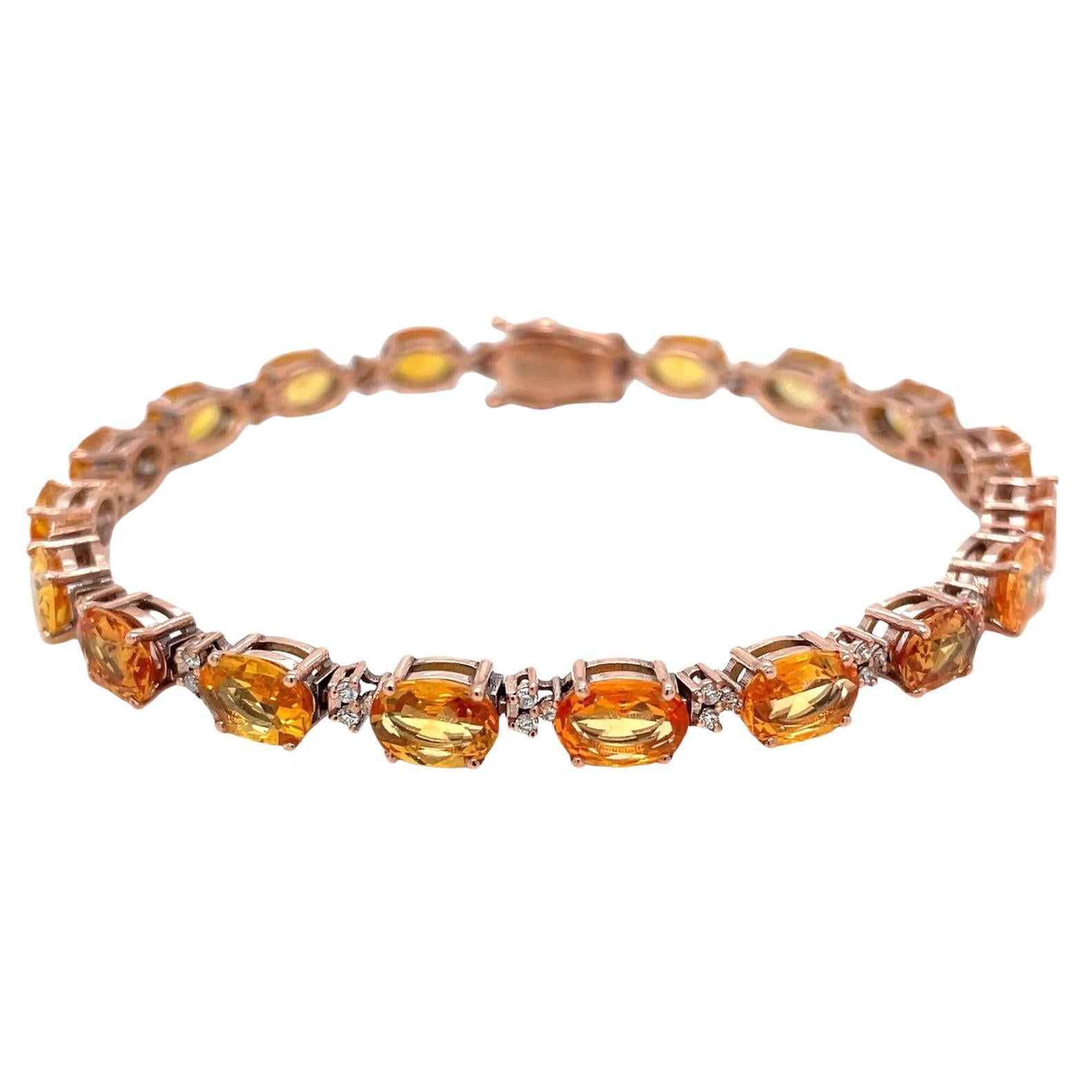 CTW 16 Natural Padparadsha Diamond Rose Gold Link Bracelet