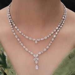 CTW 24.94 Natural SI/H Diamond Multi Strand Necklace 14 Karat White Gold Jewelry