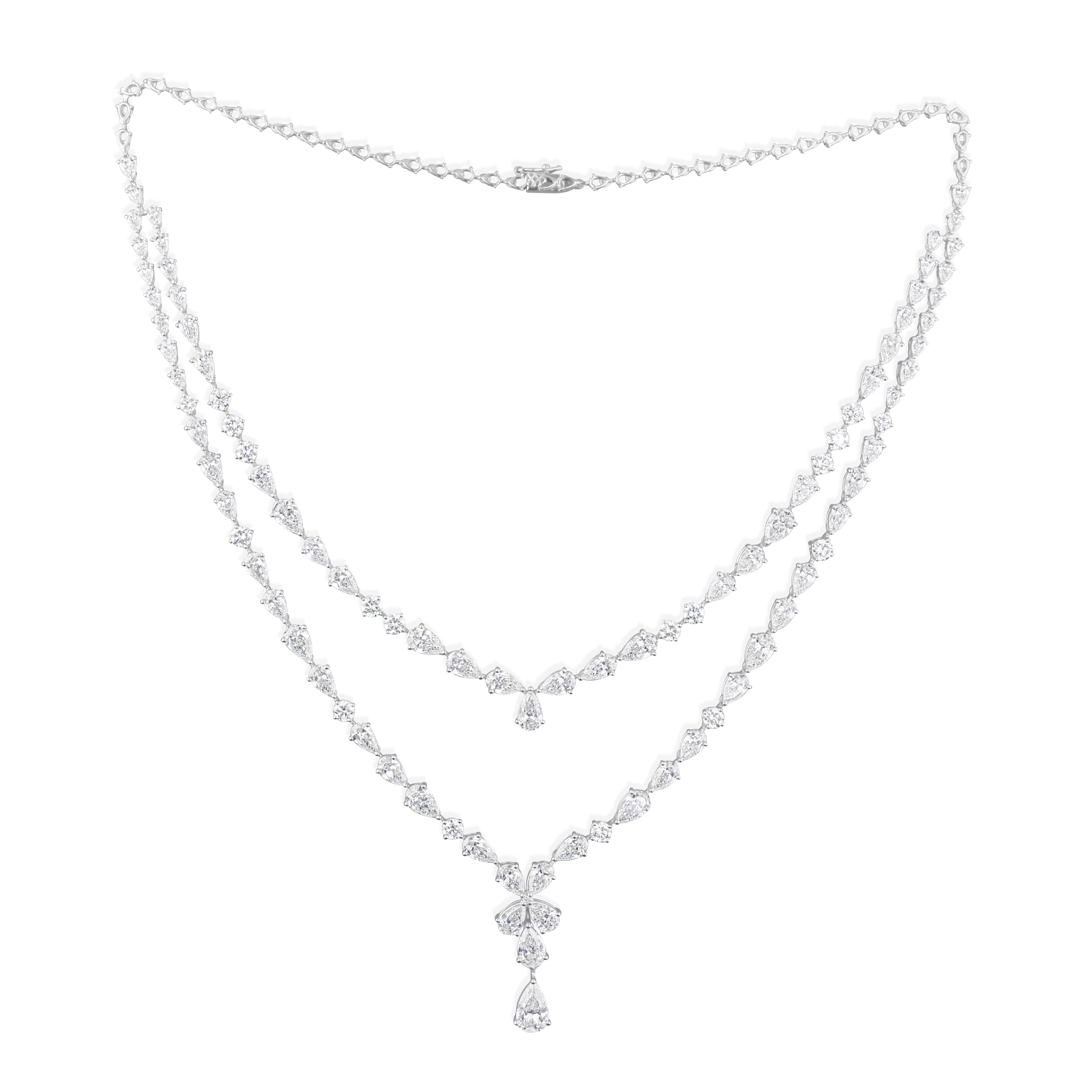 Taglio a goccia Collana multifilare di diamanti naturali SI/H CTW 24,94 in oro bianco 14 carati Gioielleria in vendita