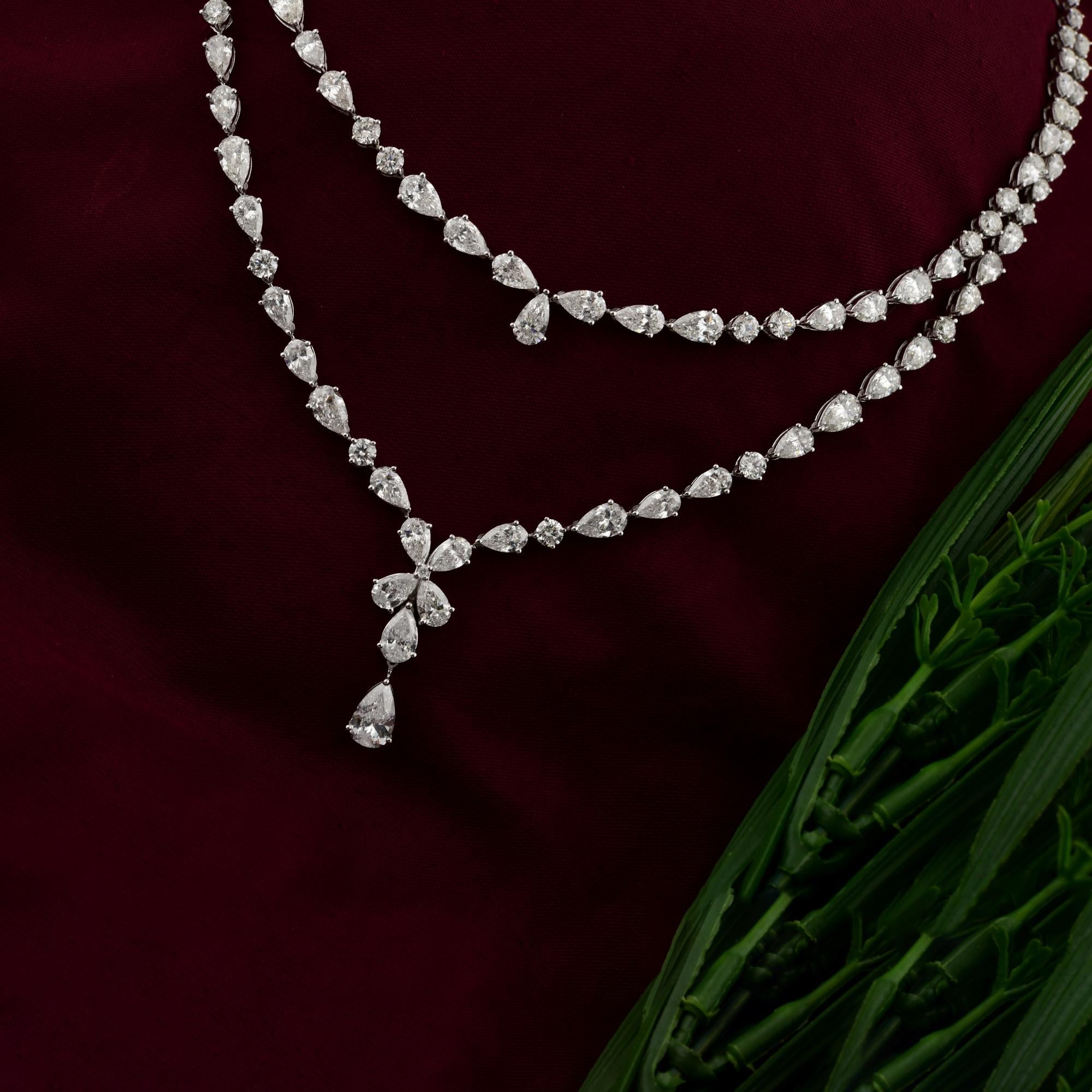 Collana multifilare di diamanti naturali SI/H CTW 24,94 in oro bianco 14 carati Gioielleria in vendita 1