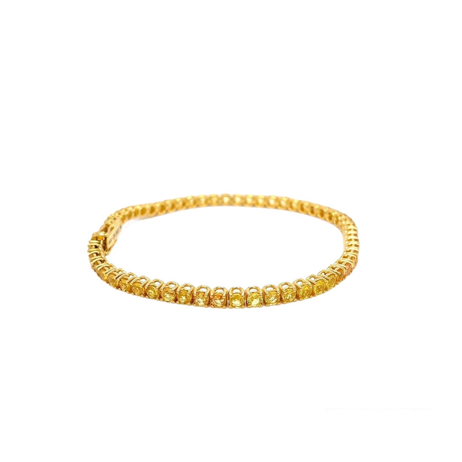 Gold-Tennisarmband mit CTW 6,5 natürlichem gelbem Saphir (Moderne) im Angebot