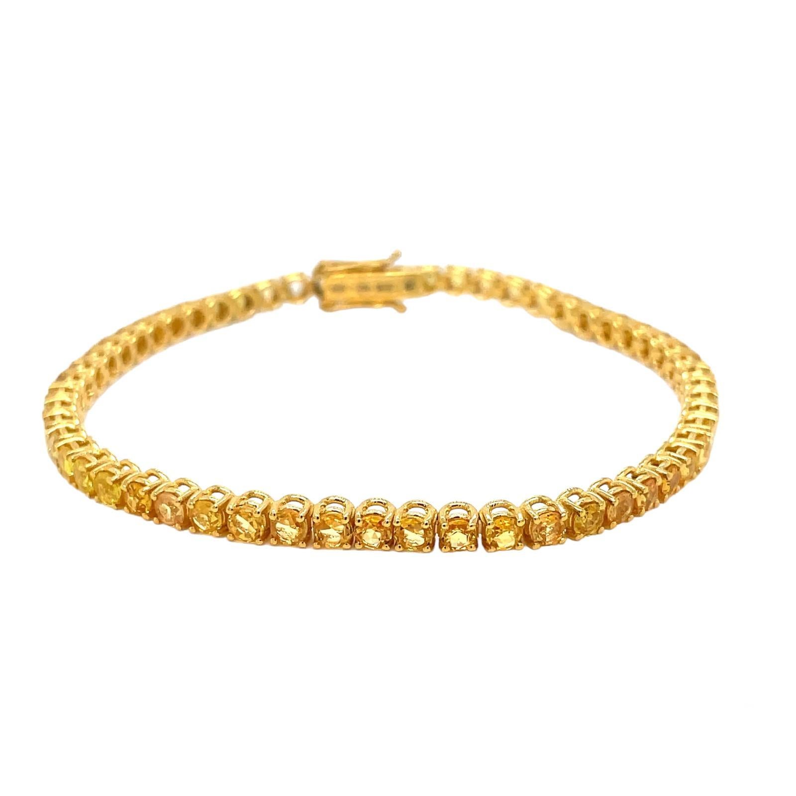Gold-Tennisarmband mit CTW 6,5 natürlichem gelbem Saphir (Rosenschliff) im Angebot