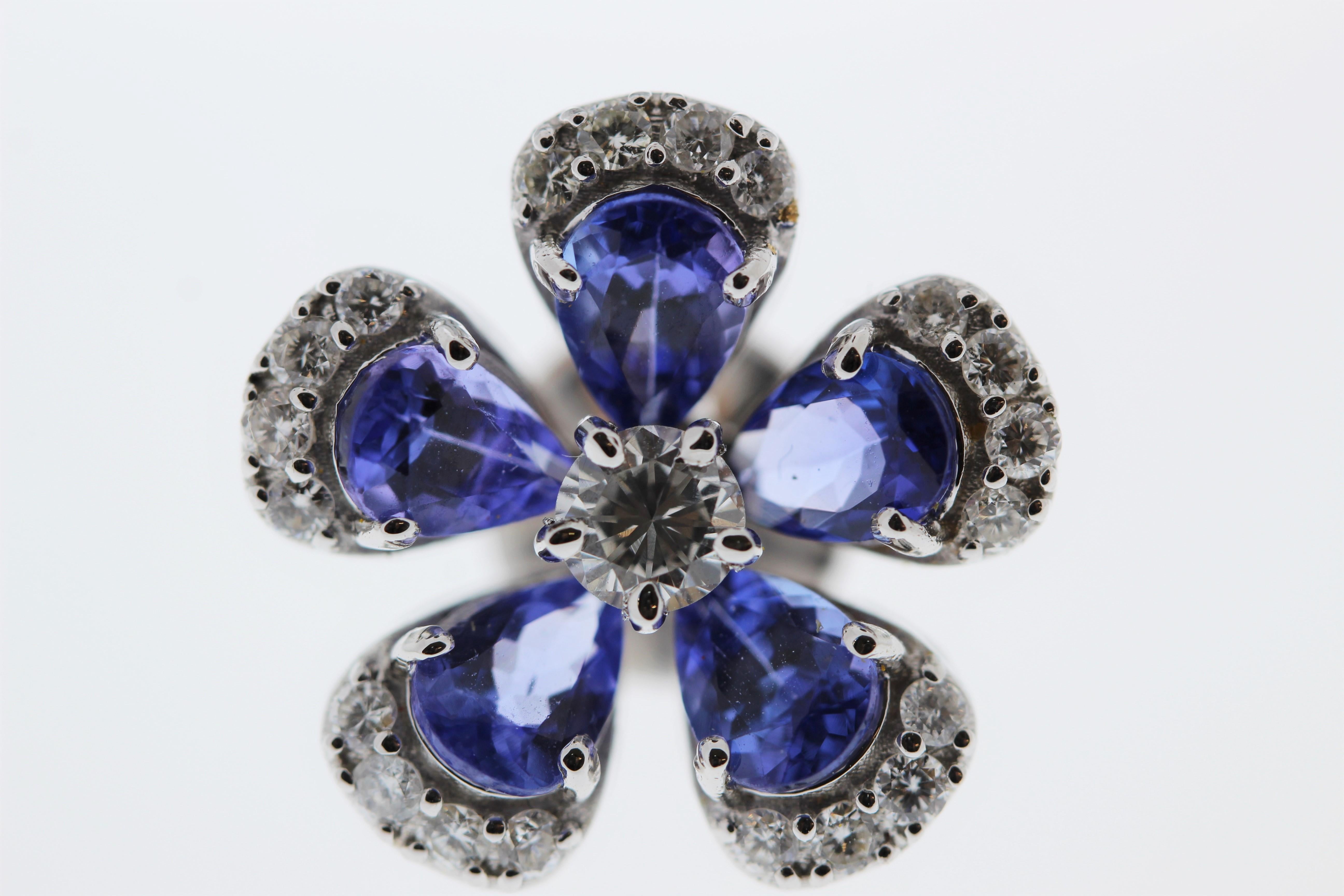 8.00CTW Tanzanite Flower Shape Earrings in 14K WG In New Condition For Sale In Chicago, IL