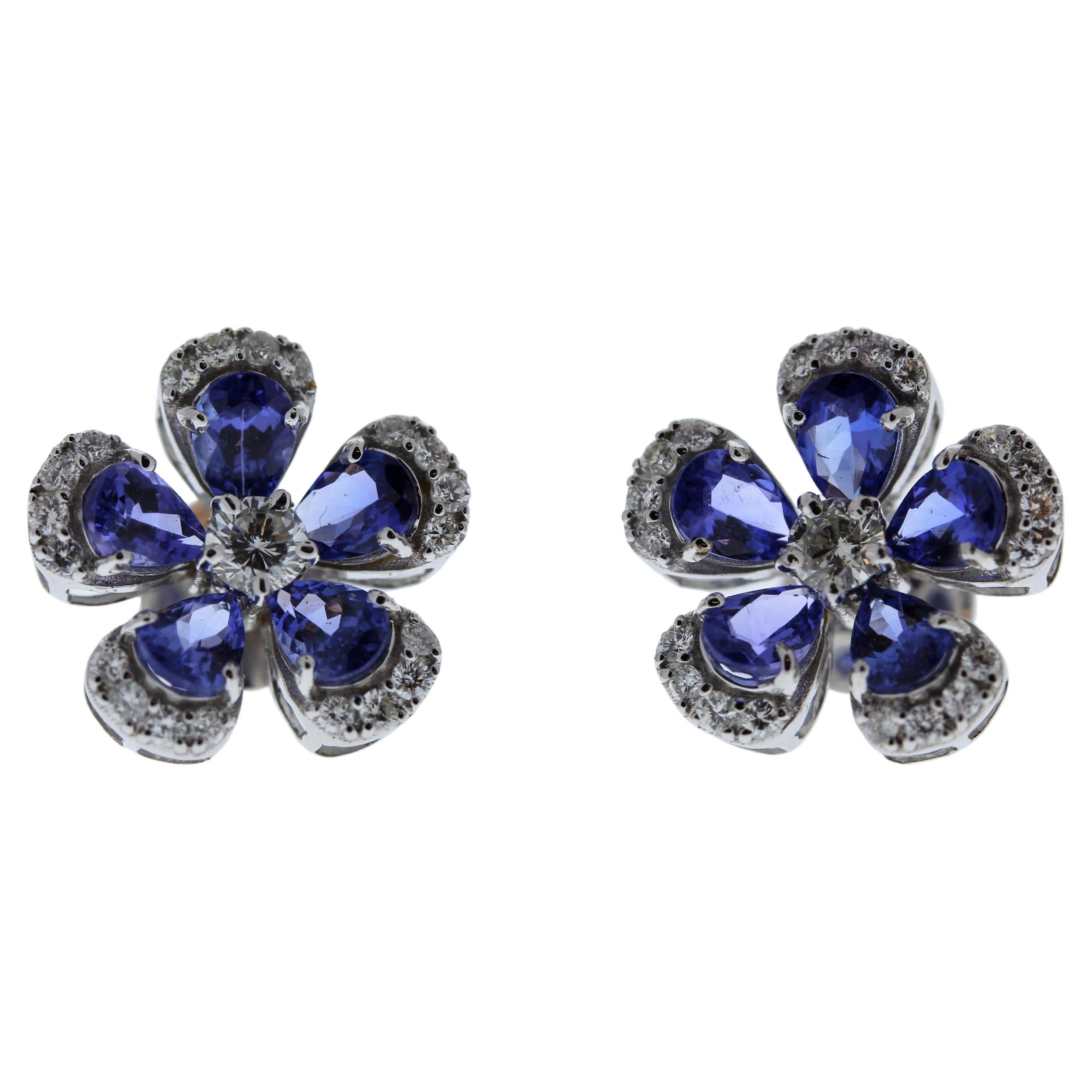 8.00CTW Tanzanite Flower Shape Earrings in 14K WG For Sale