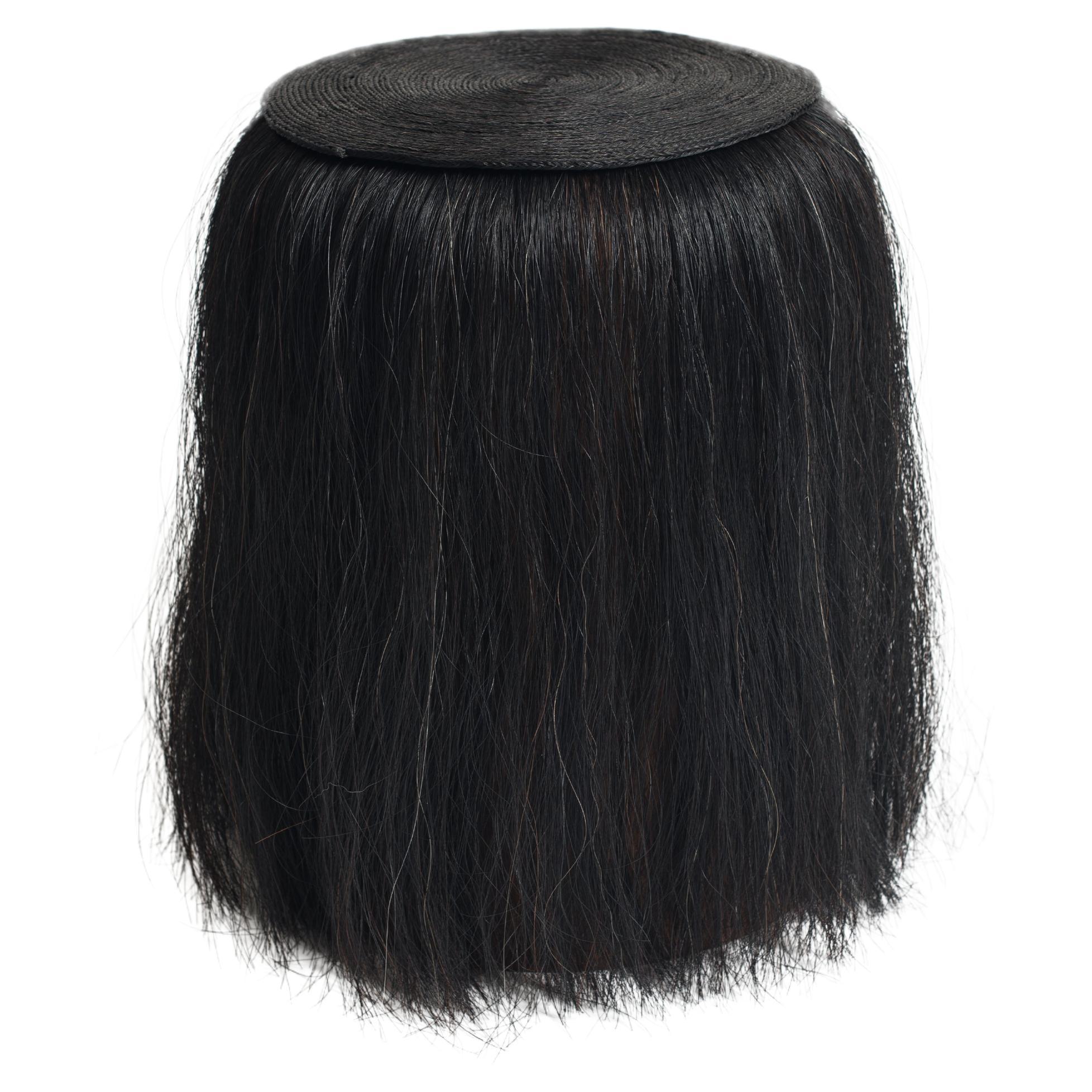 Cuaco Stool - Black handwoven horsehair solid wood stool from Mexico. For Sale