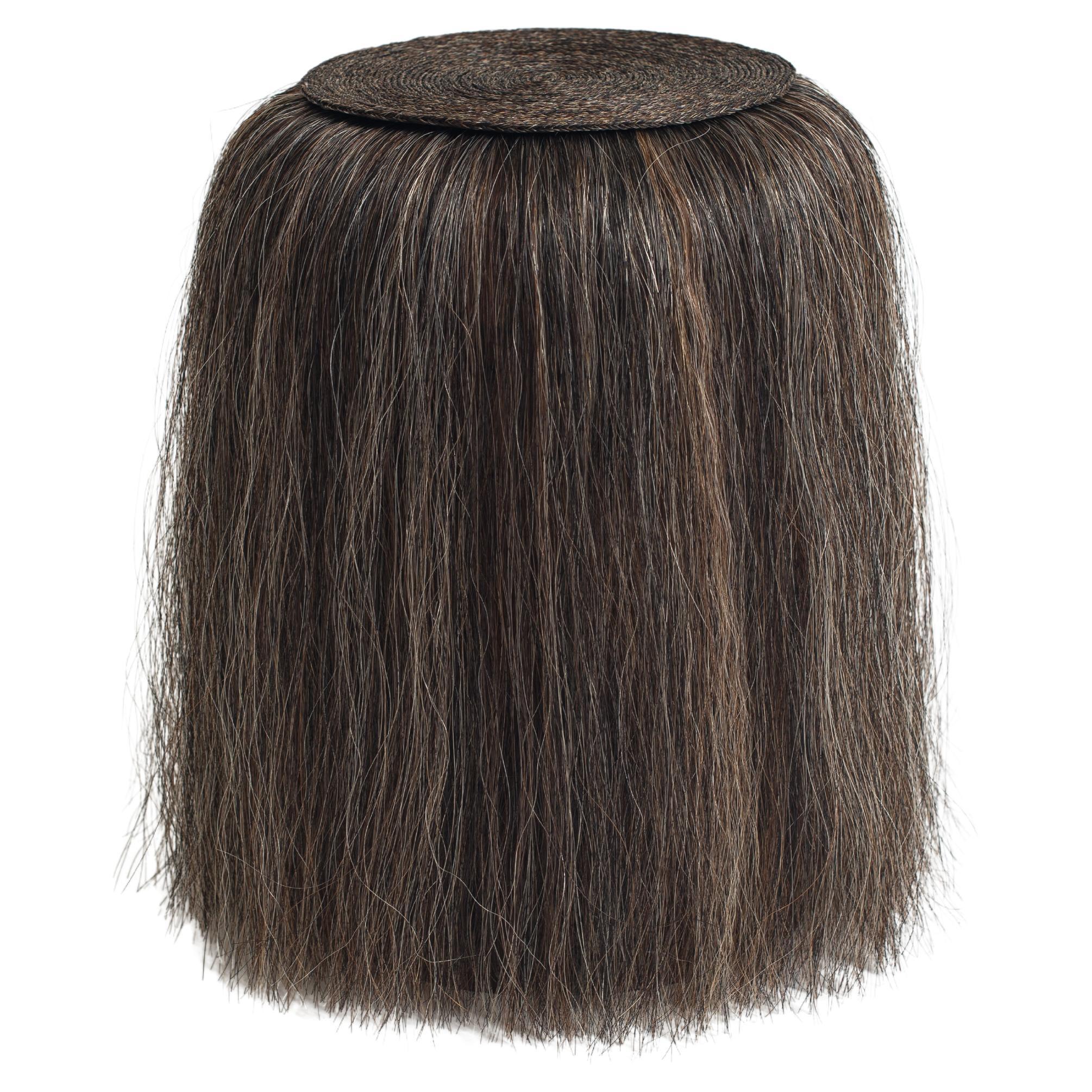 Cuaco Stool - Brown handwoven horsehair solid wood stool from Mexico.