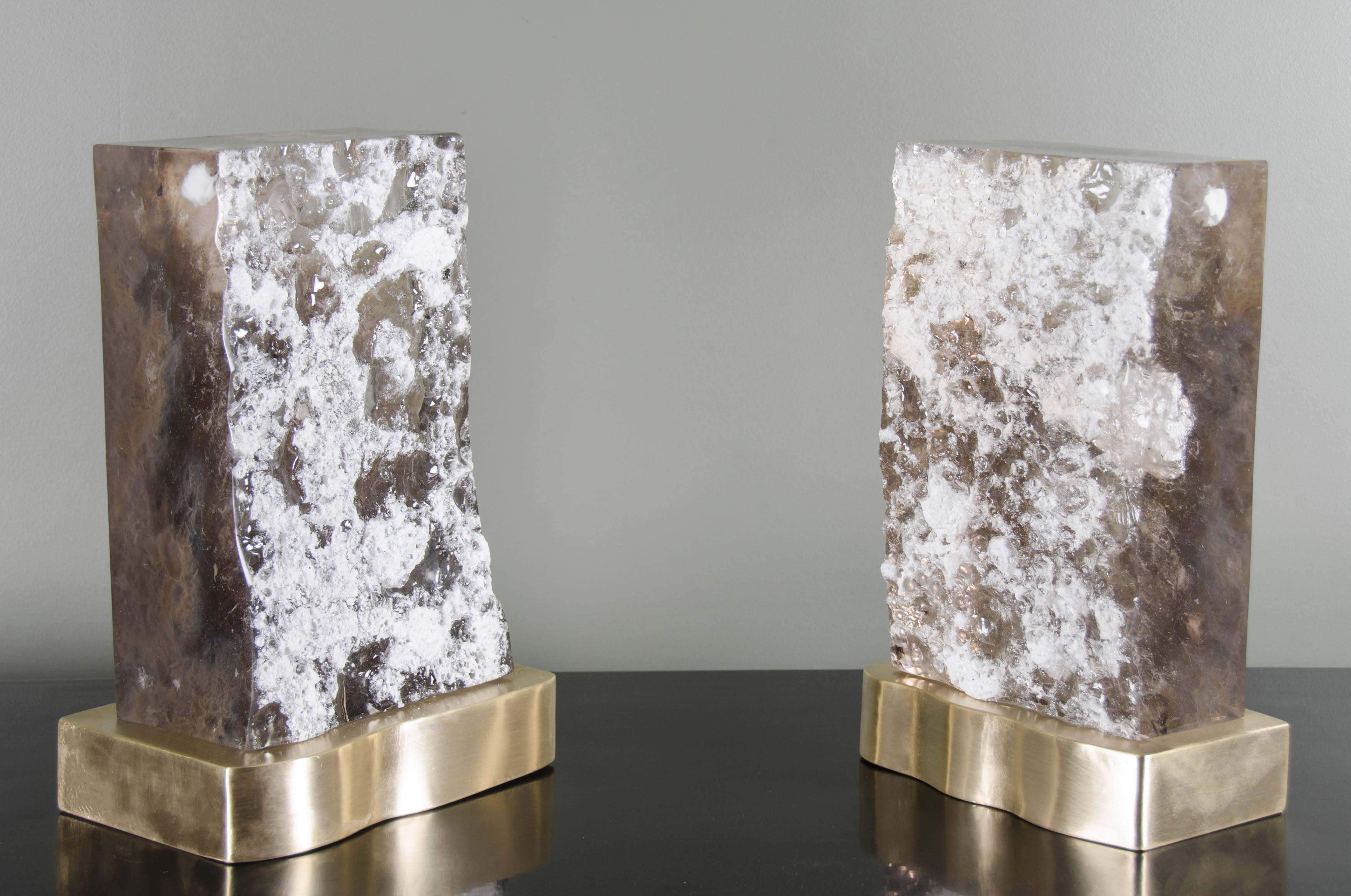 Cuadra Light by Robert Kuo, Smoke Crystal and Brass, Limited Edition, in Stock In New Condition For Sale In Los Angeles, CA