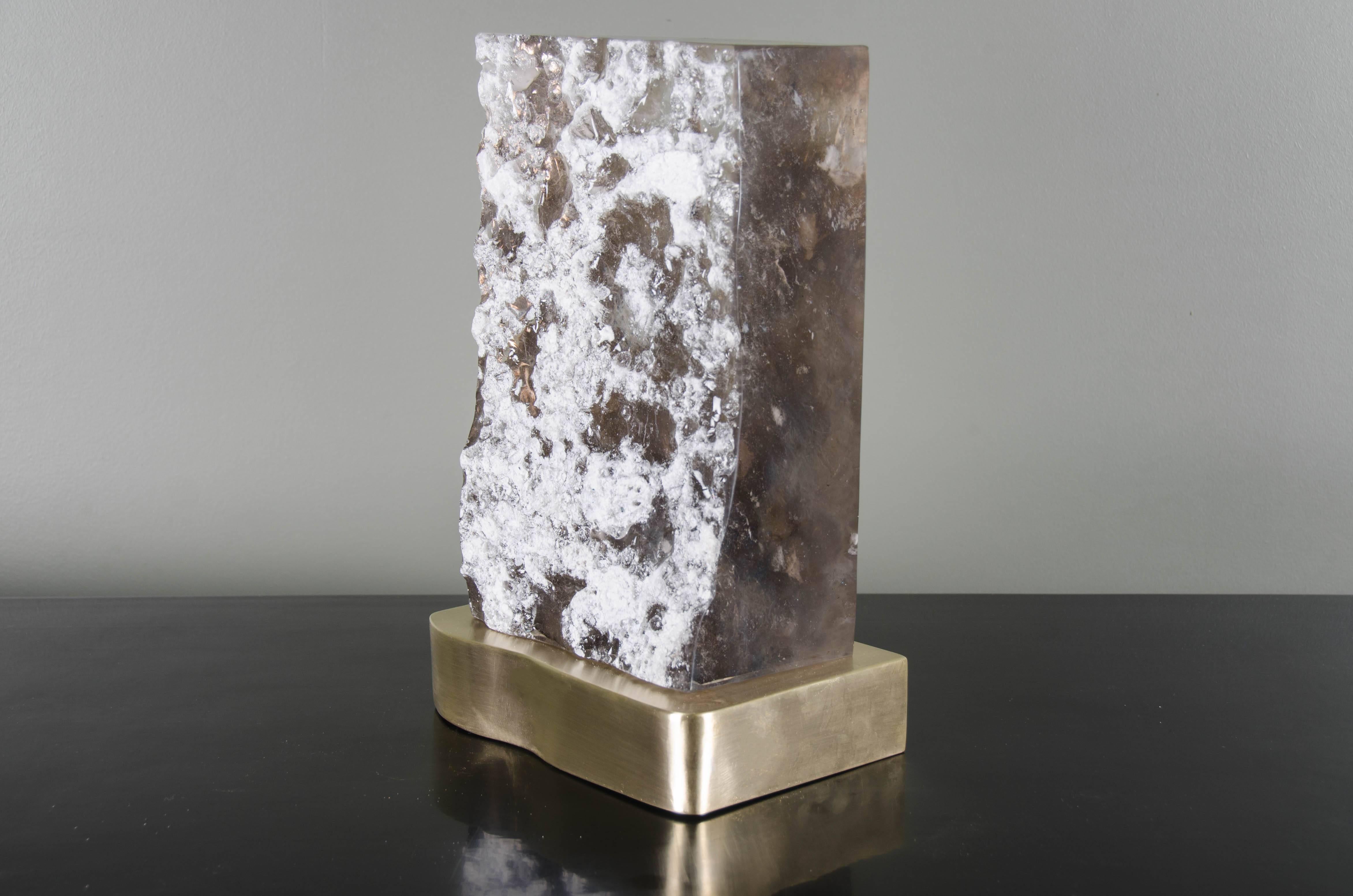 Contemporary Cuadra Light by Robert Kuo, Smoke Crystal and Brass, Limited Edition, in Stock For Sale
