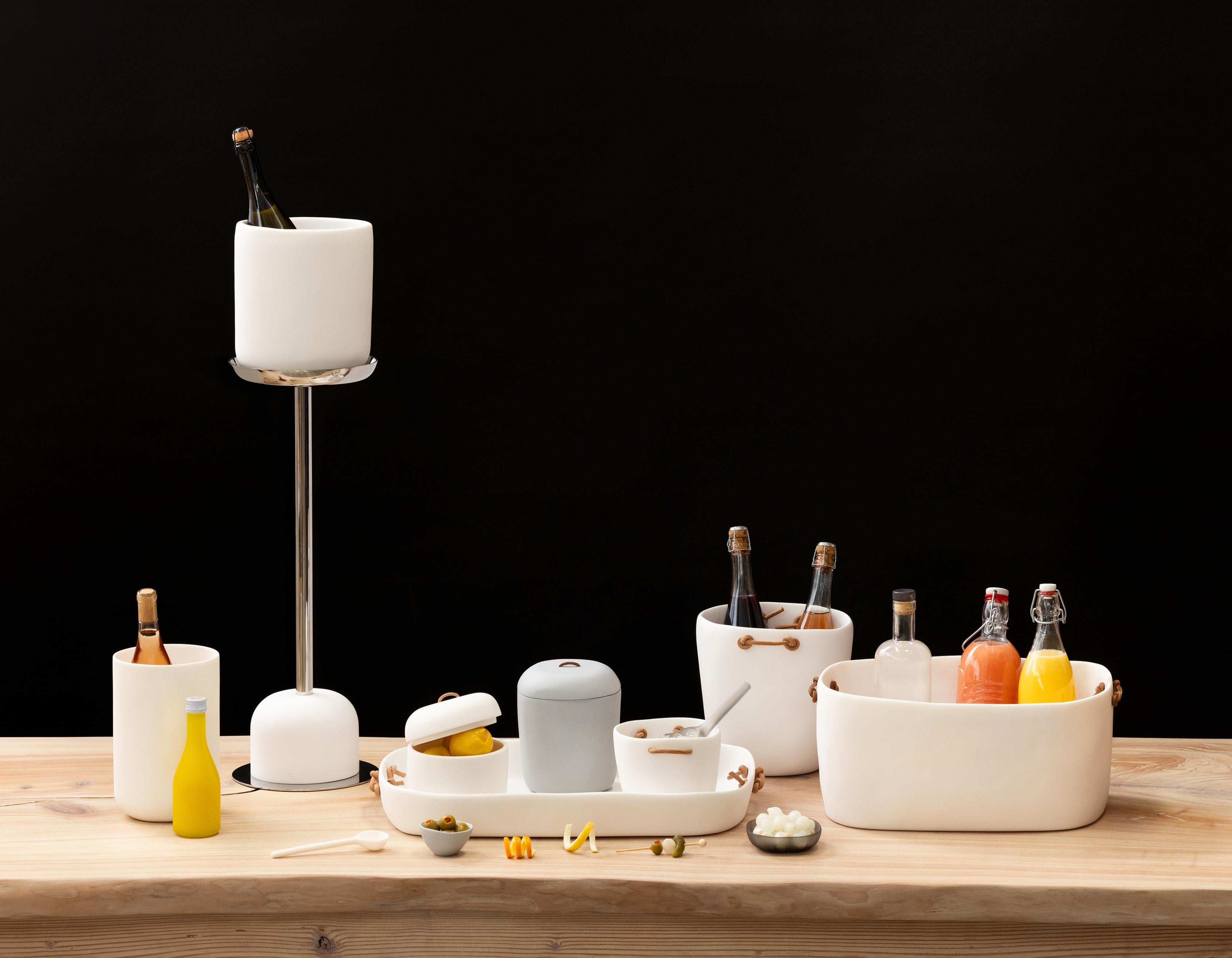 Cuadrado Champagner-Eimer mit Ledergriffen (Handgefertigt) im Angebot