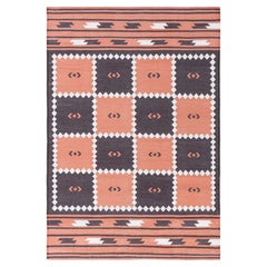 "Cuadrata" Modern Dhurrie Checkerboard Grid Ivory Cotton Carpet