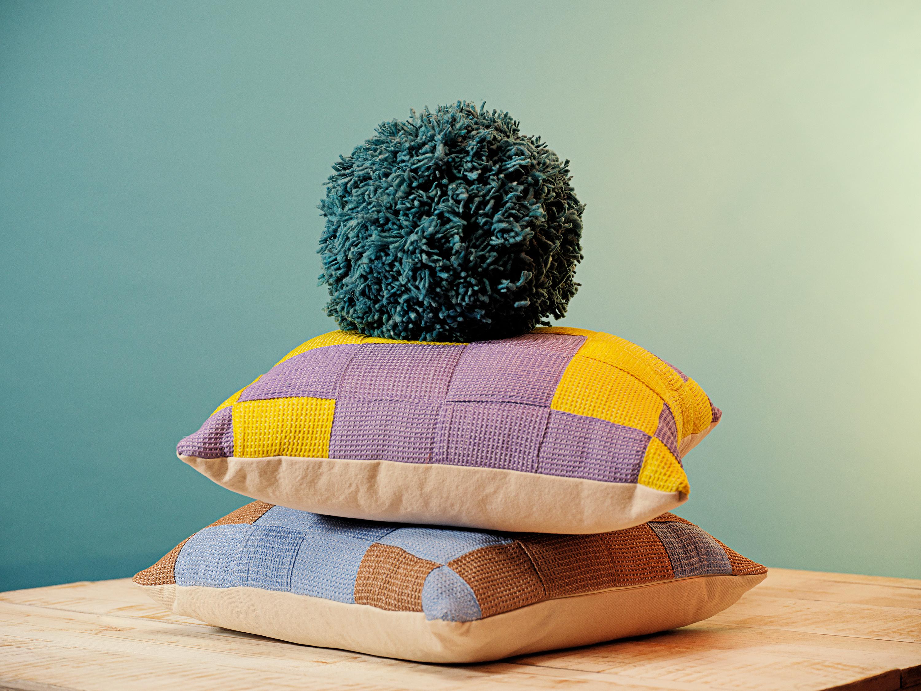 Hand-Crafted Cuadritos Uva Quilted Cushion For Sale