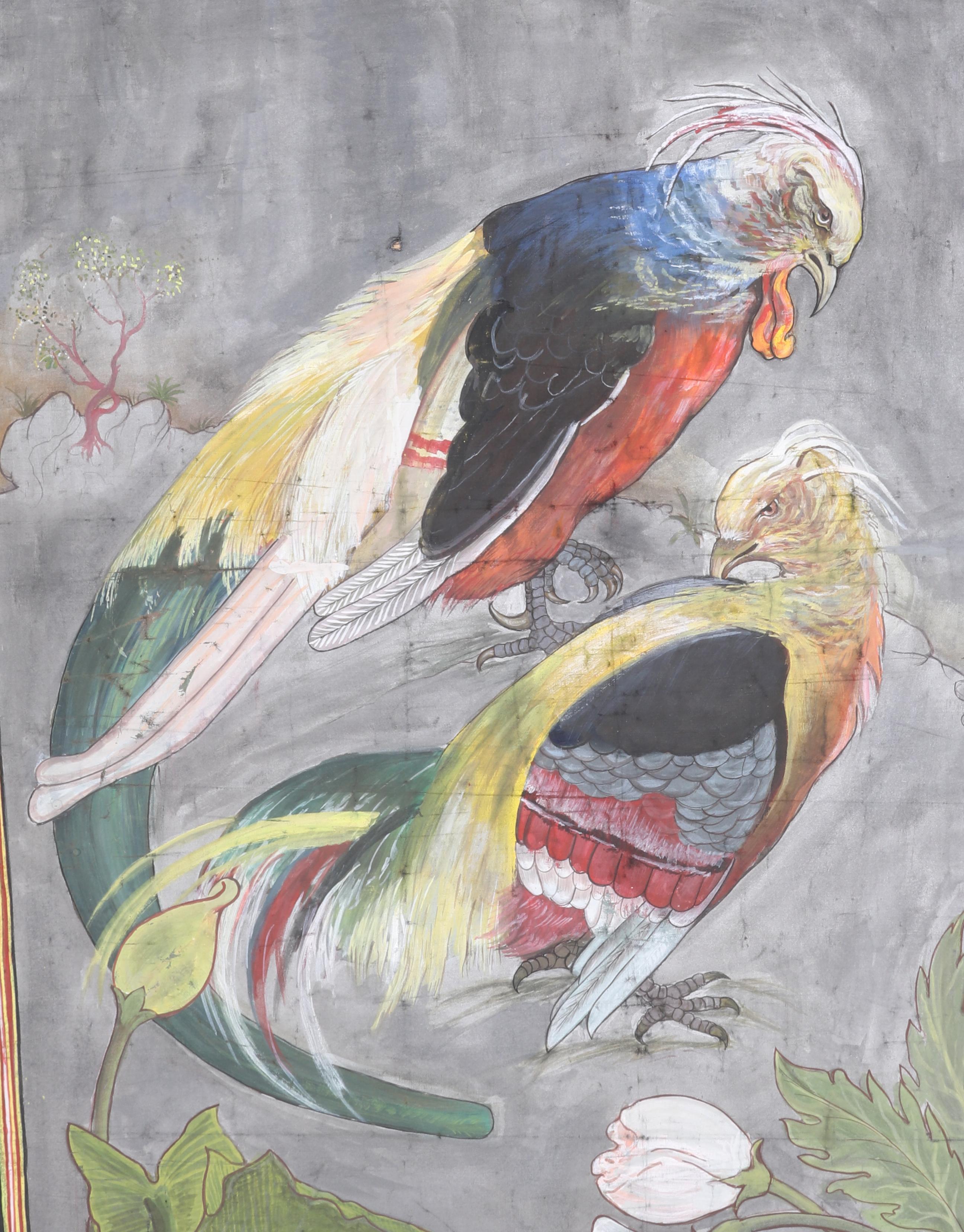 Cuadro Pintado a Mano De Aves Con Cenefa Años, 1970 For Sale 1