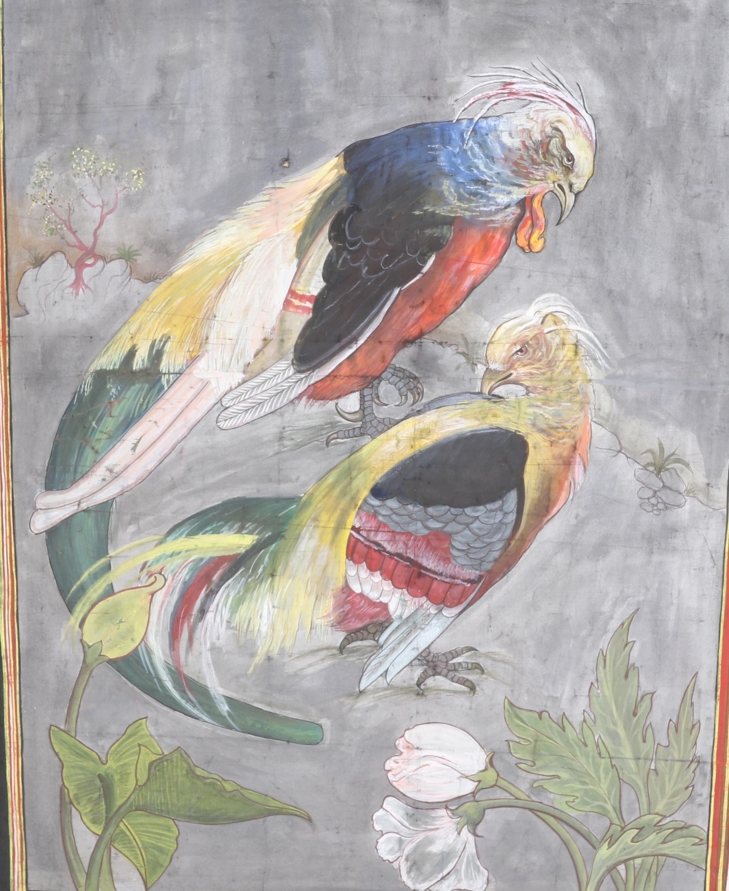 Cuadro Pintado a Mano De Aves Con Cenefa Años, 1970 In Good Condition For Sale In Marbella, ES