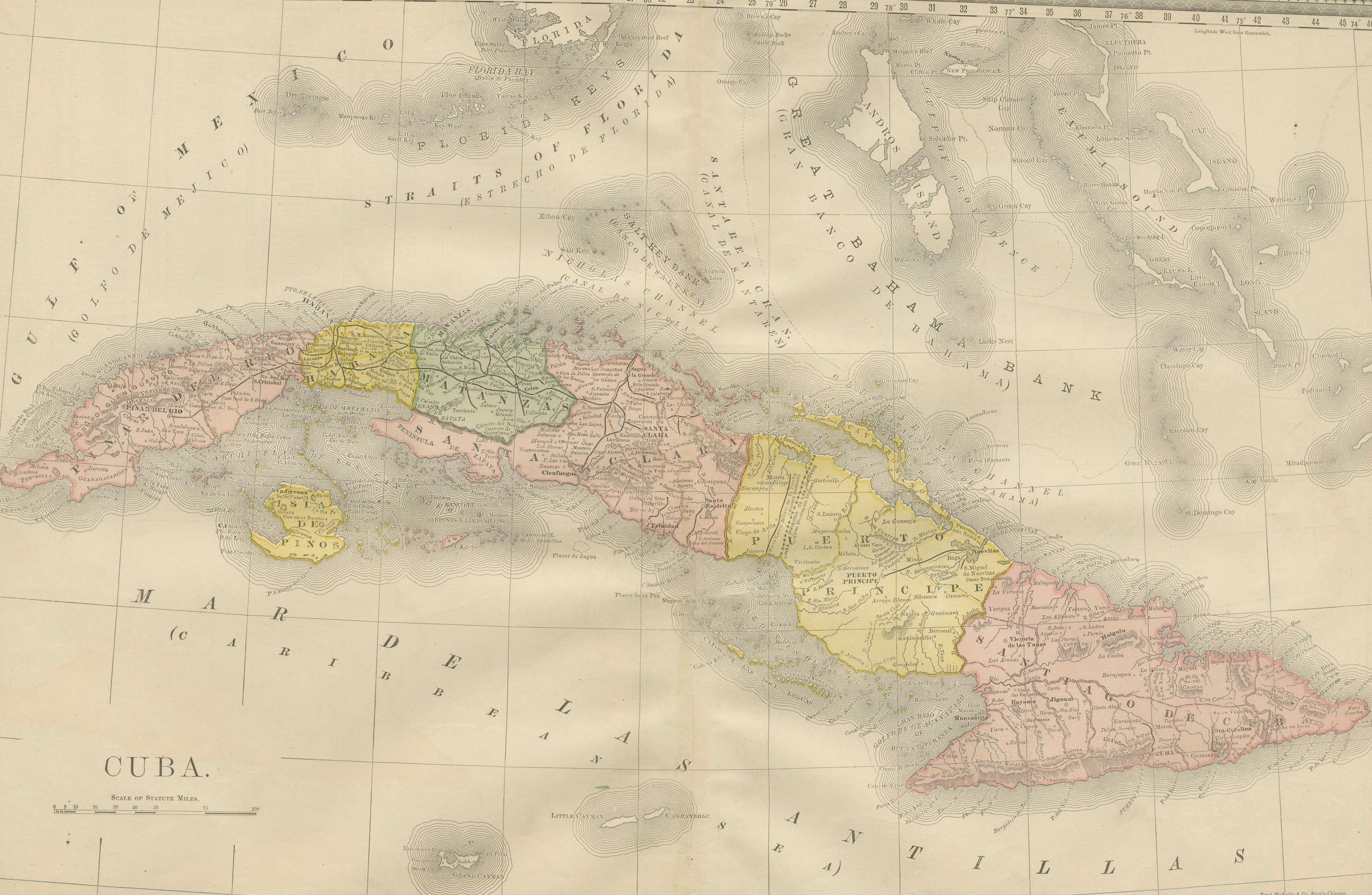 American Cuba Antique Railroad Map c.1888 – The Pearl of the Antilles, Towns For Sale