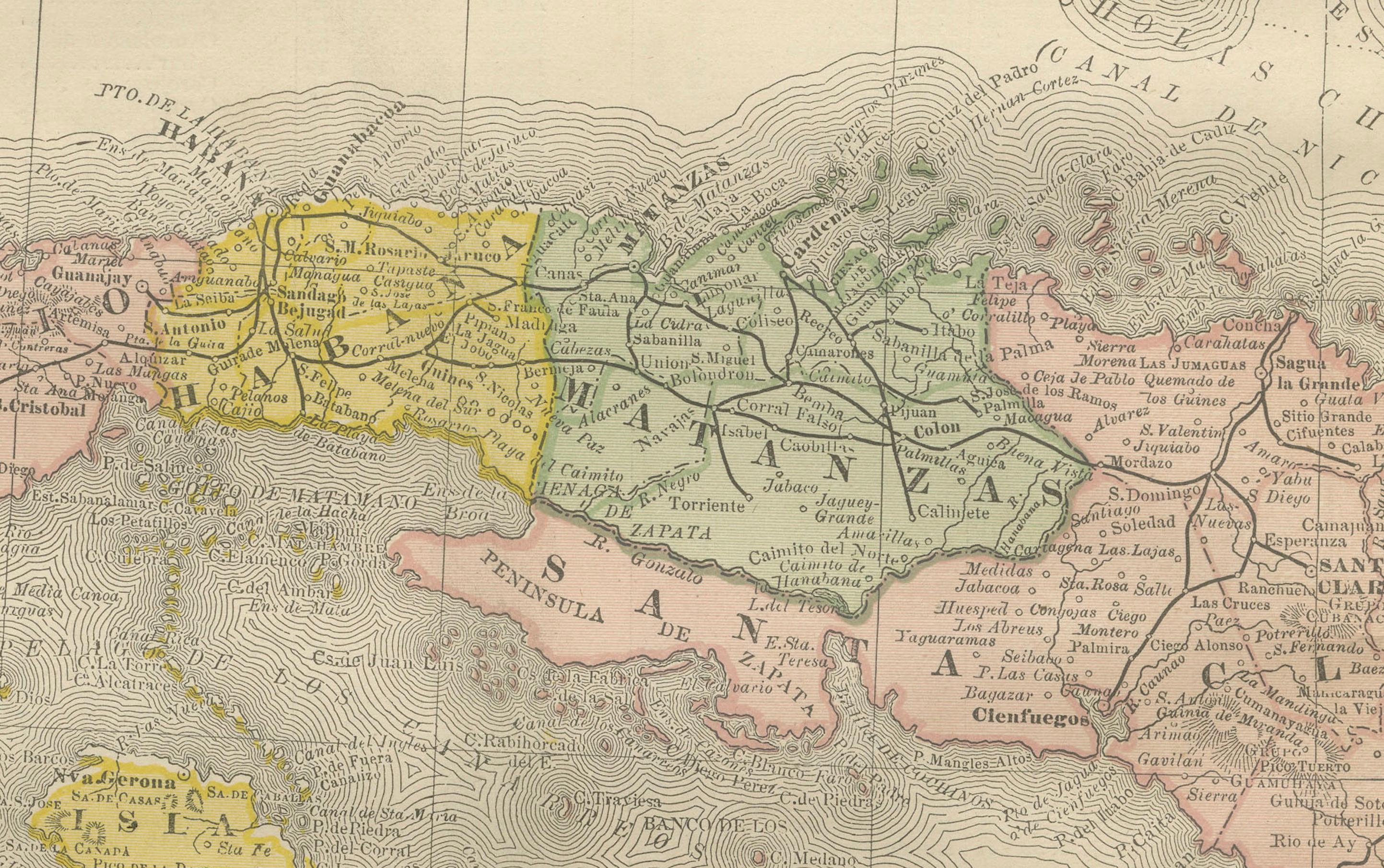 Cuba Antique Railroad Map c.1888 – The Pearl of the Antilles, Towns For Sale 1
