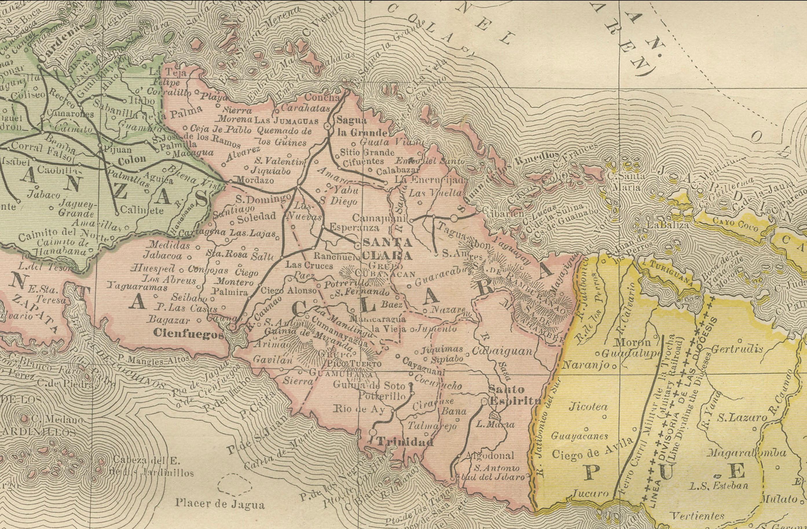 Cuba Antique Railroad Map c.1888 – The Pearl of the Antilles, Towns For Sale 2