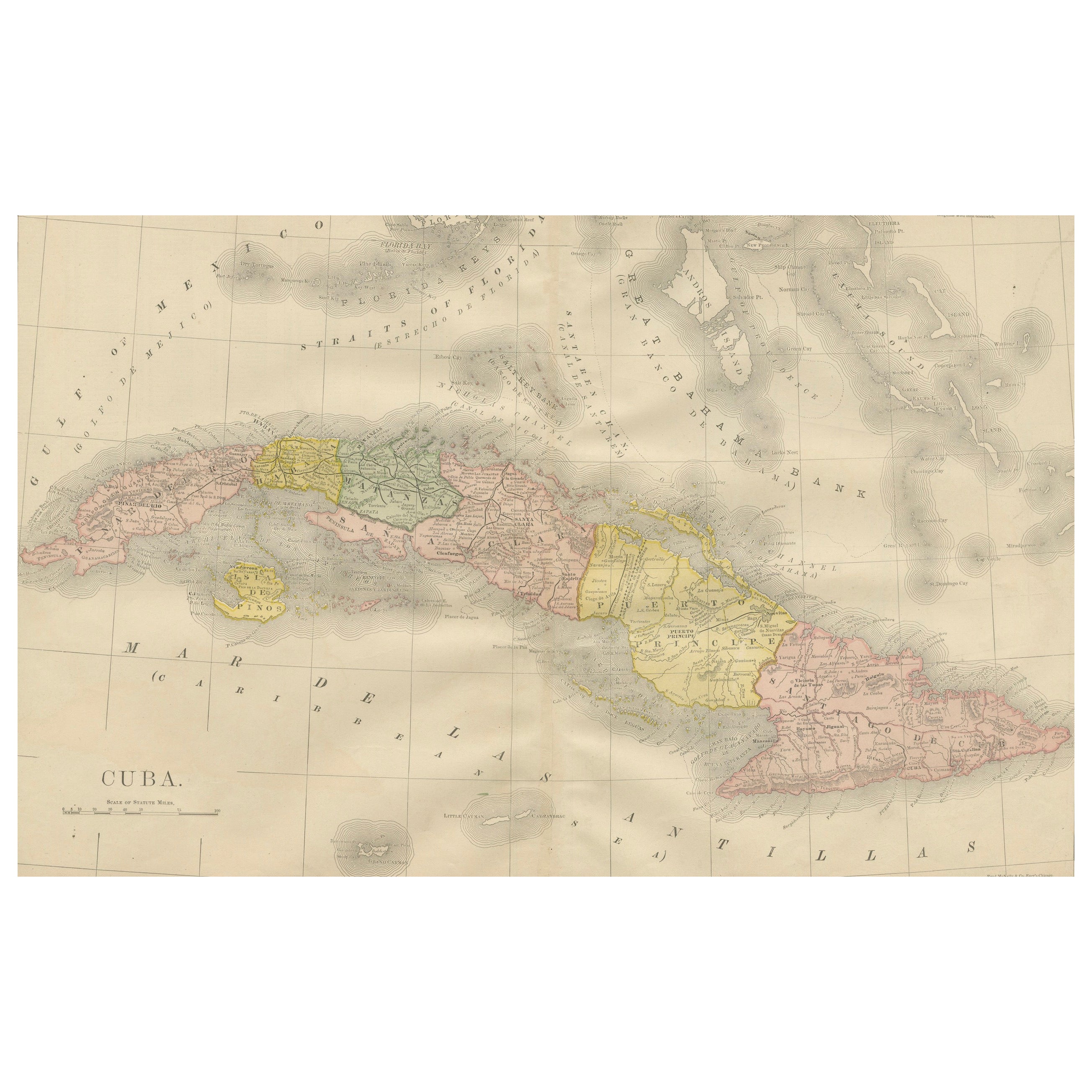 Cuba Antique Railroad Map c.1888 – The Pearl of the Antilles, Towns For Sale