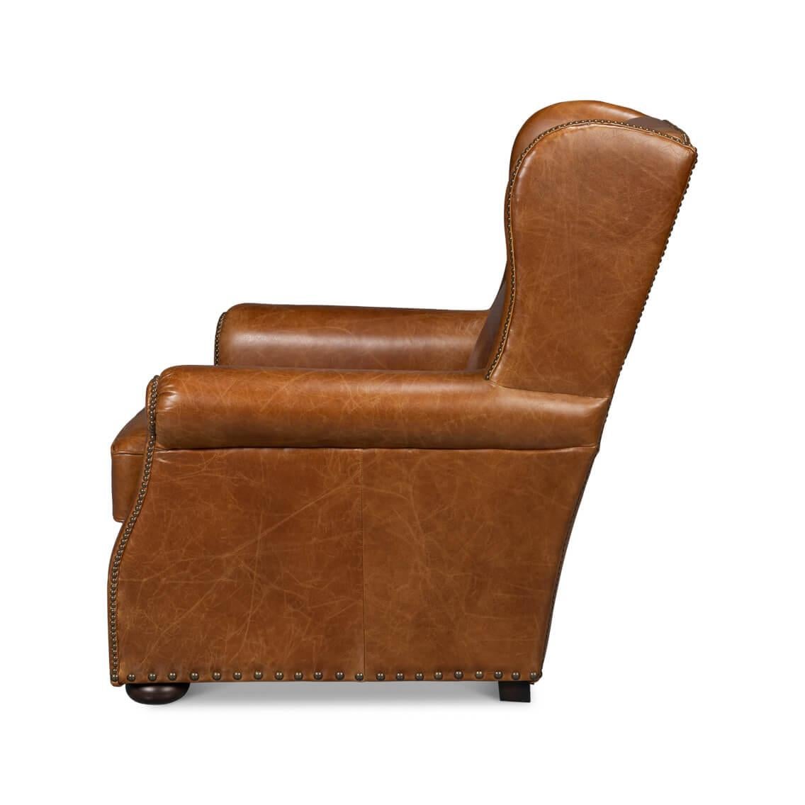 American Classical Cuba Brown Classic Leather Armchair For Sale