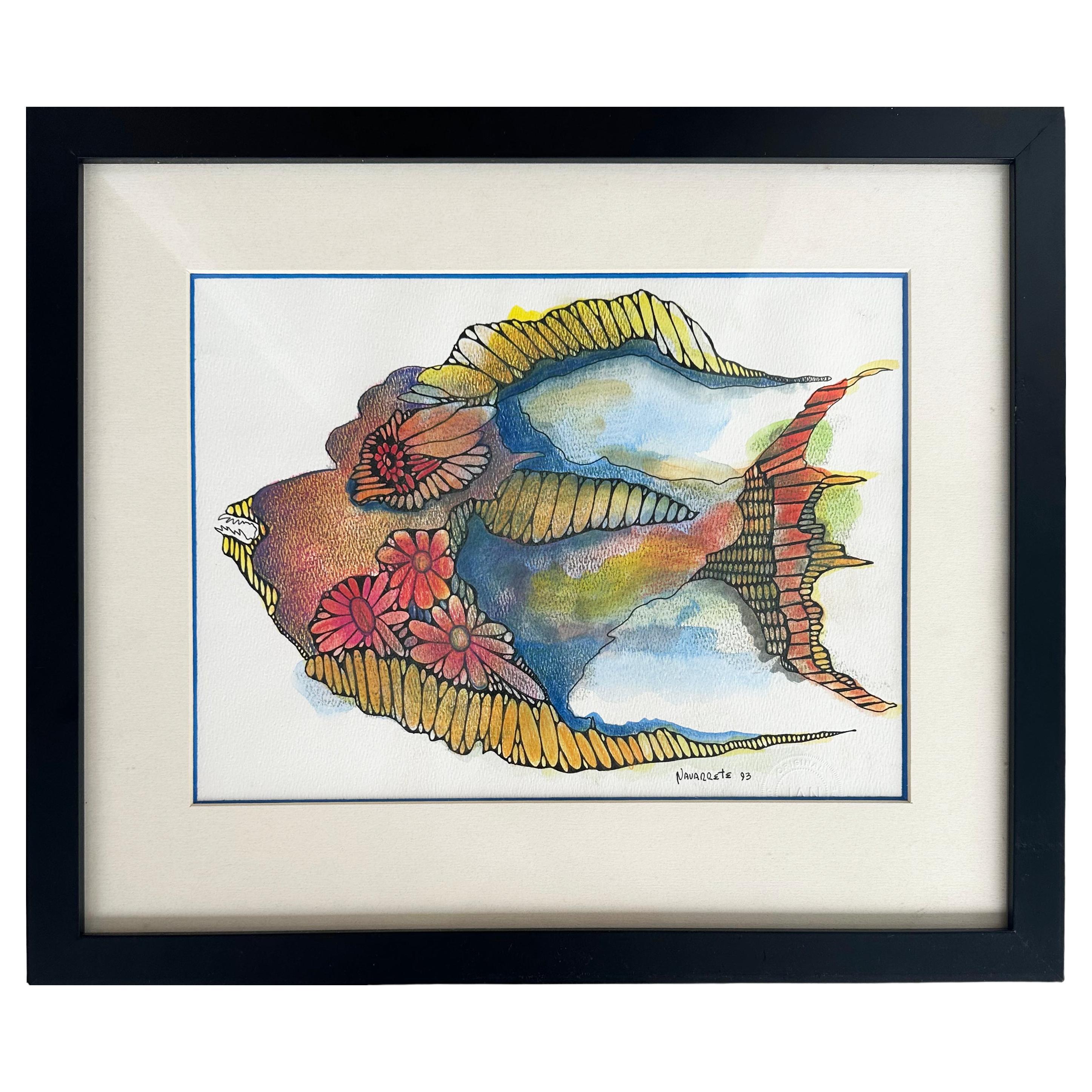 Cuban-American Artist Juan Navarette Watercolor Painting, "Fish #4" For Sale