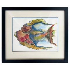 Vintage Cuban-American Artist Juan Navarette Watercolor Painting, "Fish #4"