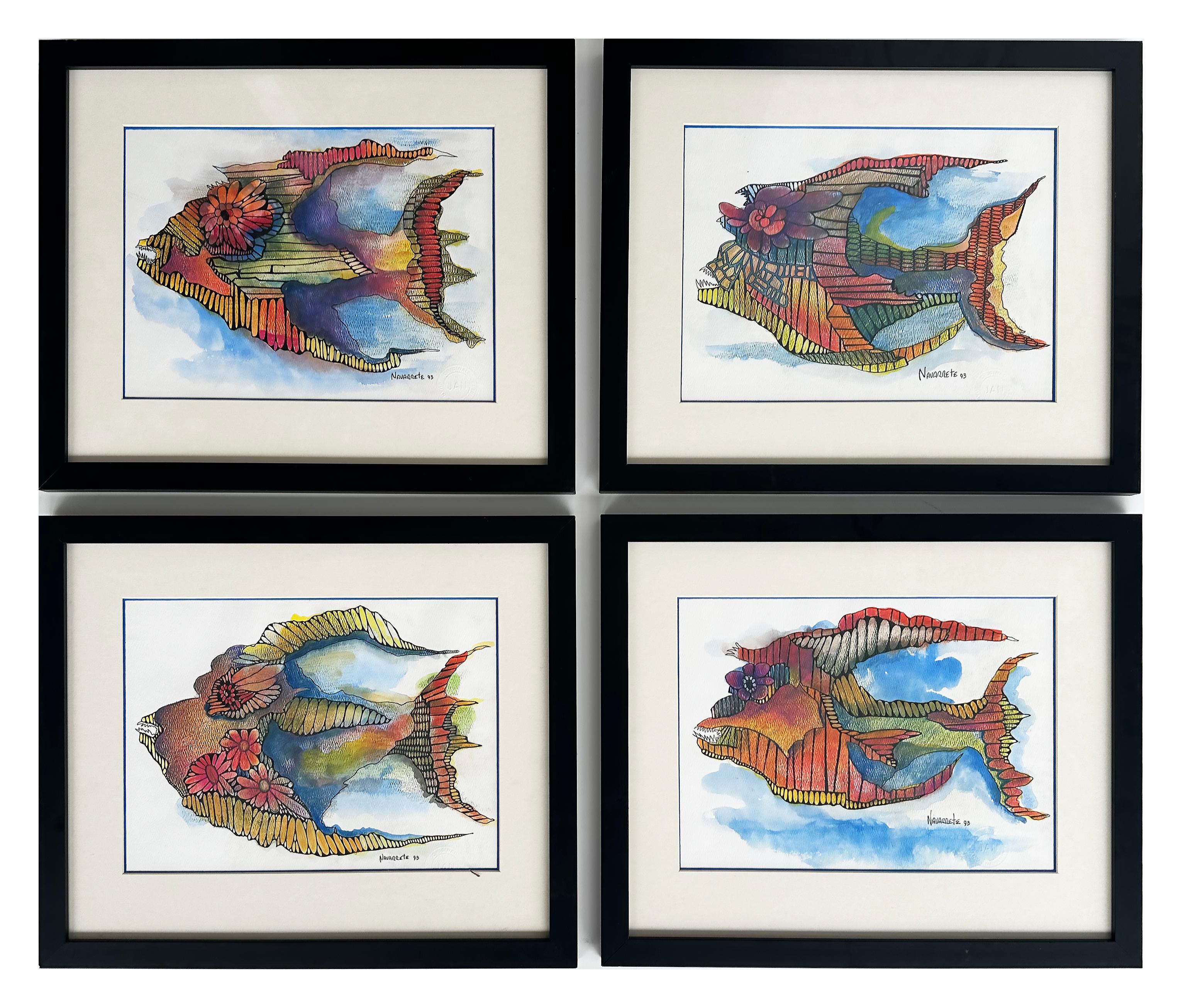 Aquarelle de l'artiste cubano-américain Juan Navarette « Fish #6 » en vente 2