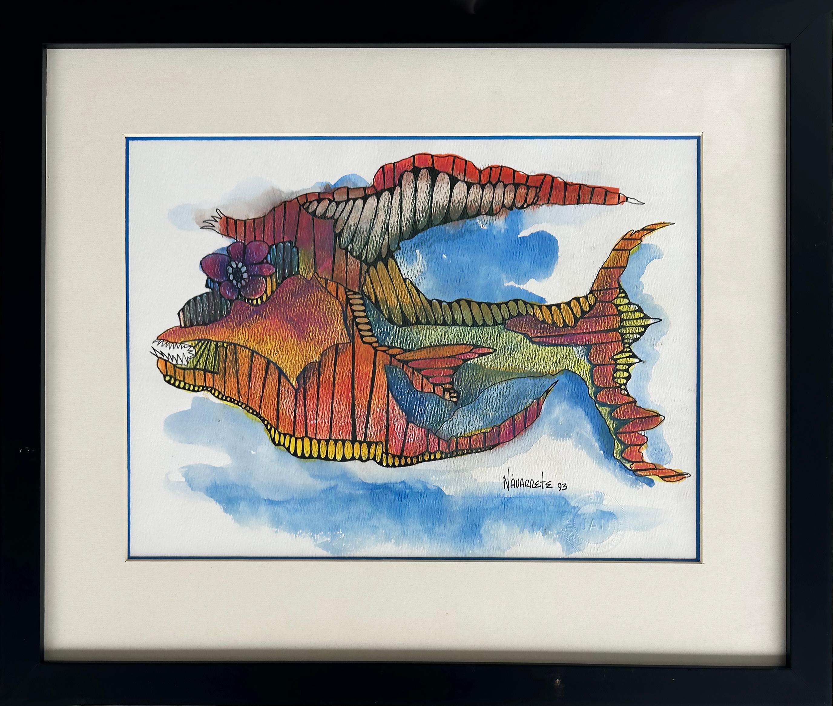 Verre Aquarelle de l'artiste cubano-américain Juan Navarette « Fish #6 » en vente