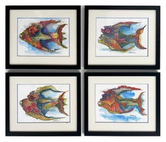 Aquarelle de l'artiste cubano-américain Juan Navarette, signée "Fish #5"